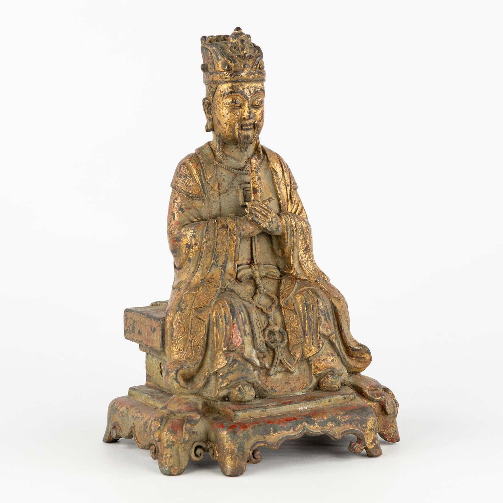 A Chinese sculpture of the Taoist deity Wenchang Wang, gilded bronze, 19th/20th C.: A Chinese sculpture of the Taoist deity Wenchang Wang, gilded bronze, 19th/20th century. Gilded bronze.Representation of the Taoist/Daoist deity Wenchang Wang or Wenchang Dijun, god of culture and lit