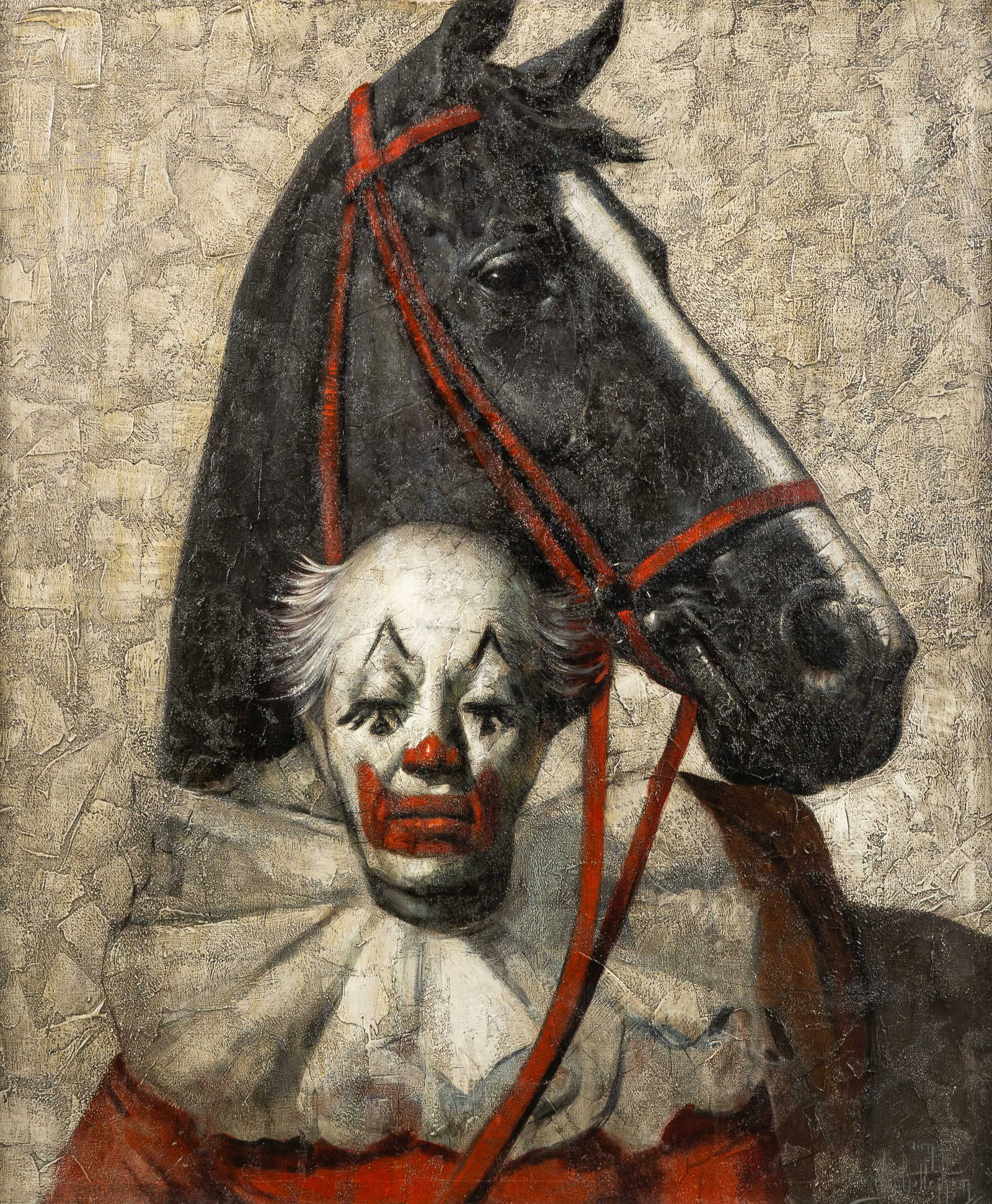 Aimé Van Belleghem (1922-1996) 'Horse and Clown', oil on canvas.: Aimé Van Belleghem (1922-1996) 'Horse and Clown', oil on canvas. Oil on canvas.Signed lower right. (138 x 118 cm) (100 x 120 x 0 cm)