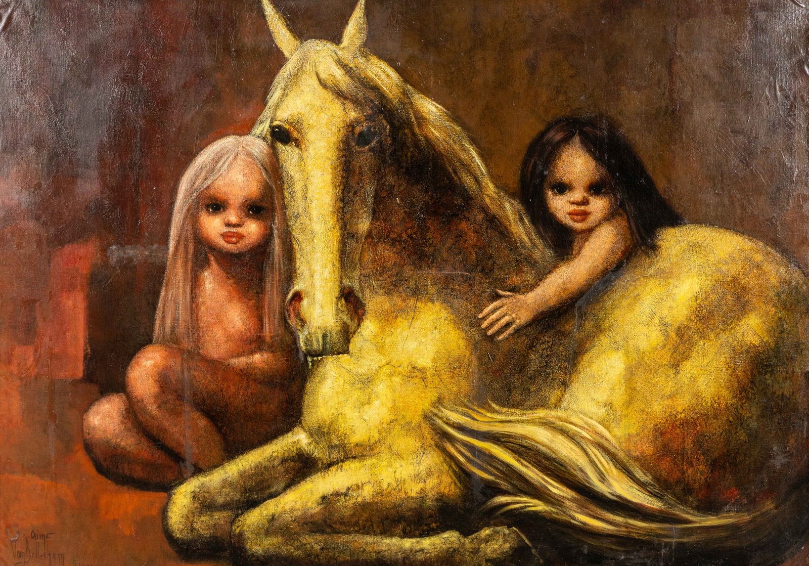 Aimé Van Belleghem (1922-1996) 'The Horse's Gaze', oil on canvas.: Aimé Van Belleghem (1922-1996) 'The Horse's Gaze', oil on canvas. Oil on canvas.Signed lower left. (132 x 185 cm) (180 x 128 x 0 cm)