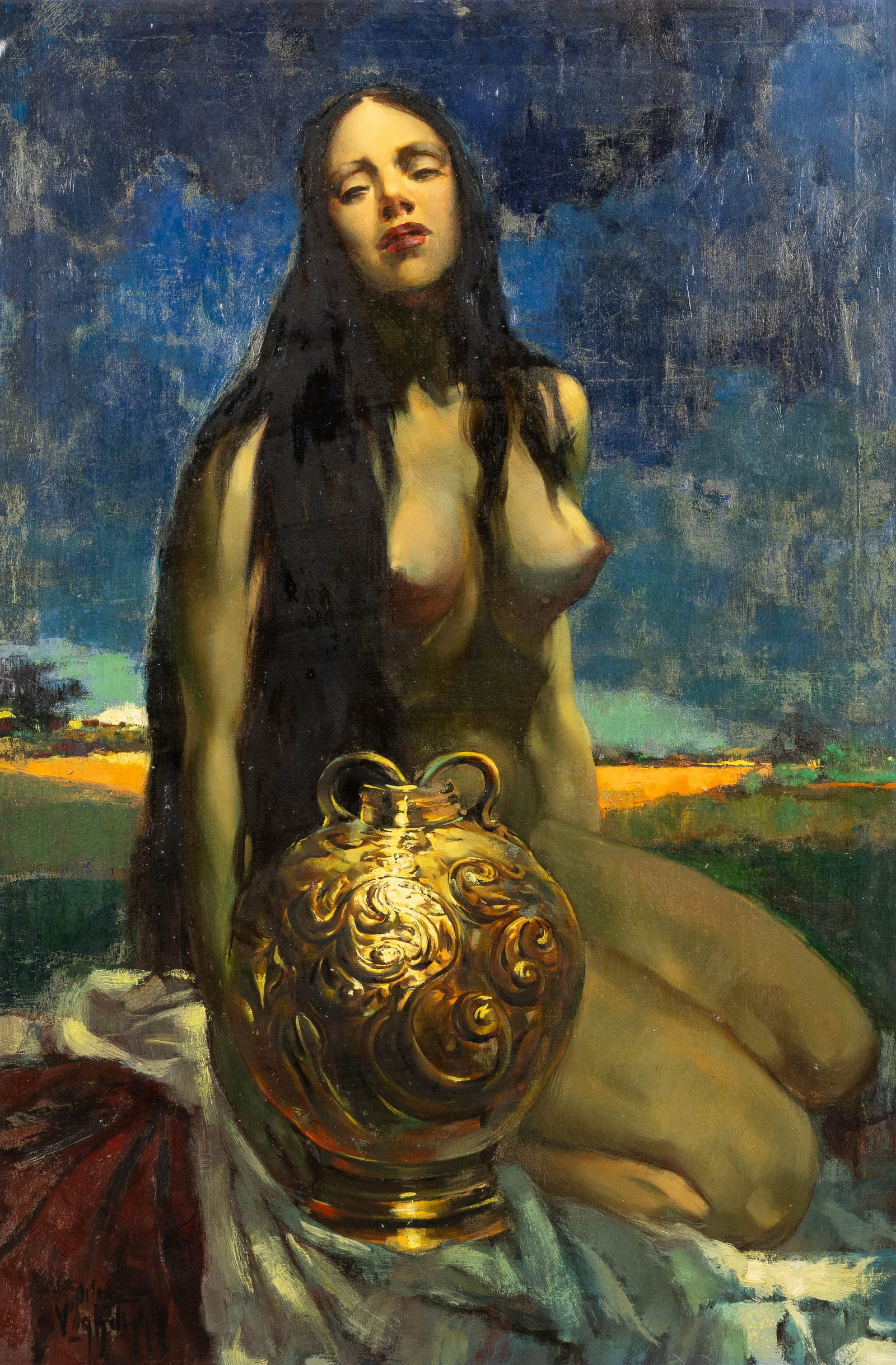 Aimé Van Belleghem (1922-1996) 'The Virgin', oil on canvas.: Aimé Van Belleghem (1922-1996) 'The Virgin', oil on canvas. Oil on canvas.Signed lower left. (142 x 102 cm) (80 x 120 x 0 cm)