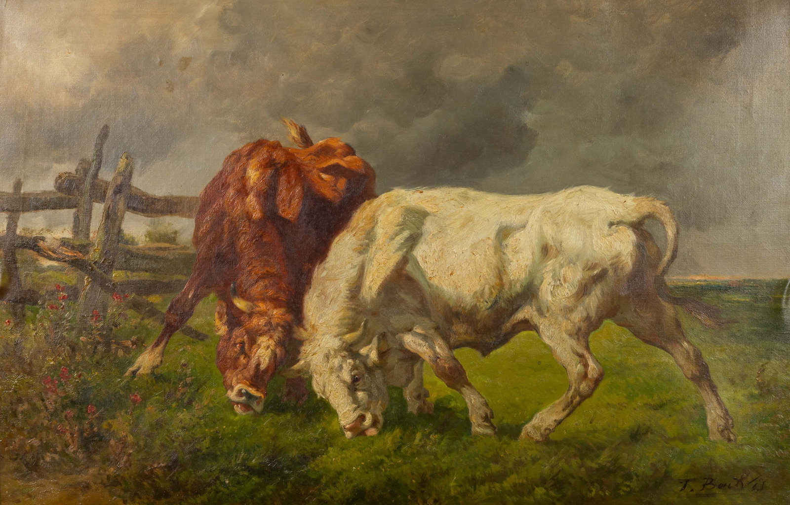 Frans Backvis (1857-1926) 'Fighting Bulls', oil on canvas. (1 of 6)
