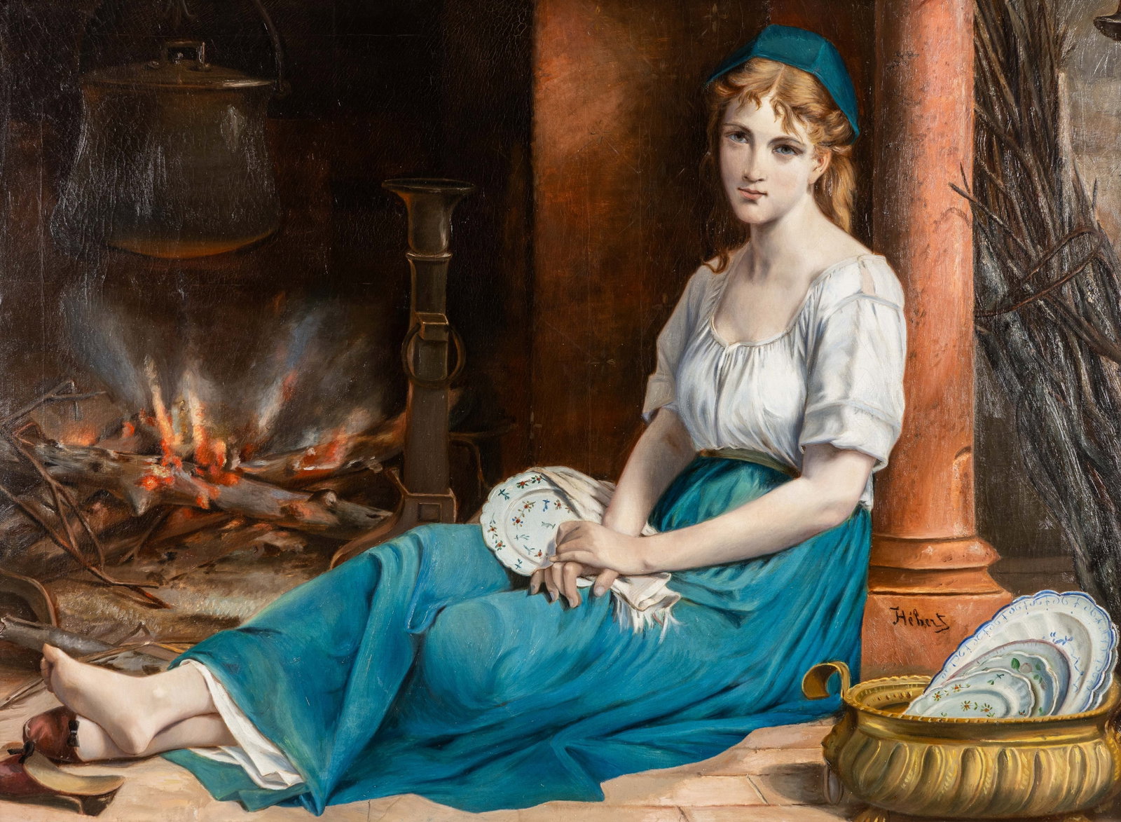 Jules Hebert (1812-1897) 'Le Repos de Cendrillon', oil on canvas.: Jules Hebert (1812-1897) 'Le Repos de Cendrillon', oil on canvas. (