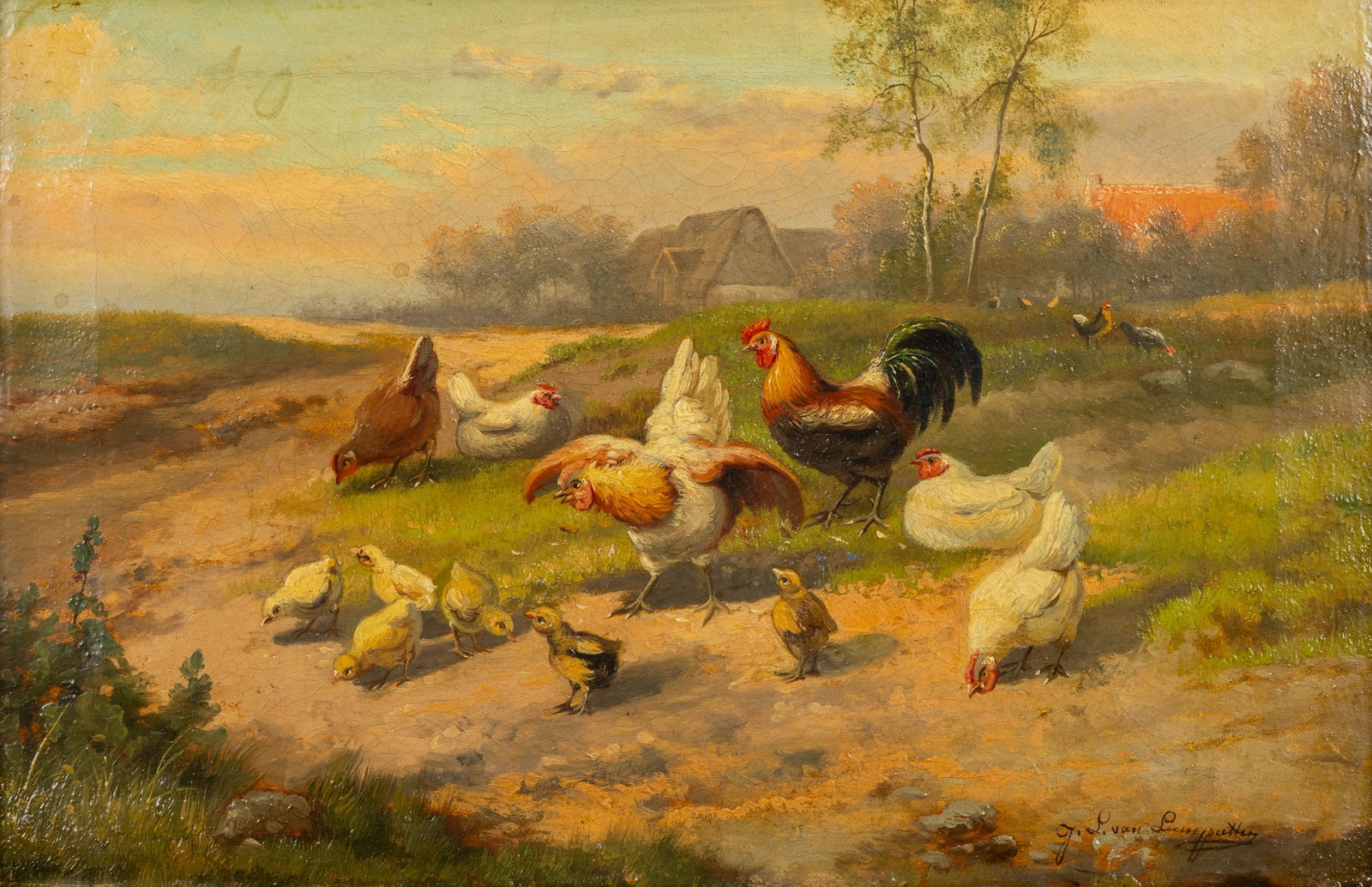 Jef Louis Van Leemputten (1867-1948) 'Petits Poulets', oil on canvas. (1 of 6)