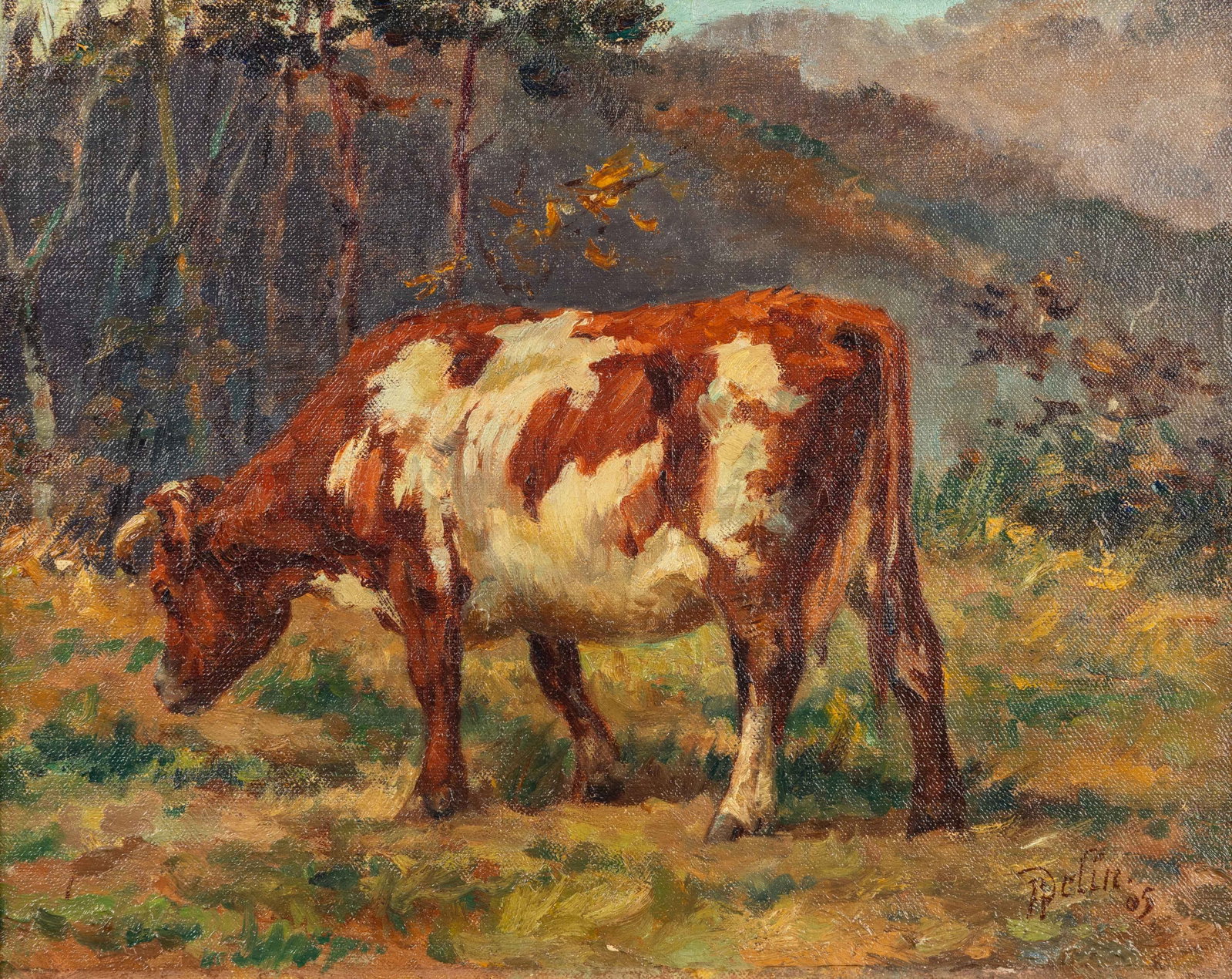 René Philippe Delin (1877-1961) 'Red-Pied Cow', oil on canvas (1905): René Philippe Delin (1877-1961) 'Red-Pied Cow', oil on canvas (1905) Oil on canvas.Signed and dated lower right. (47 x 55 cm) (40.5 x 32.5 x 0 cm)