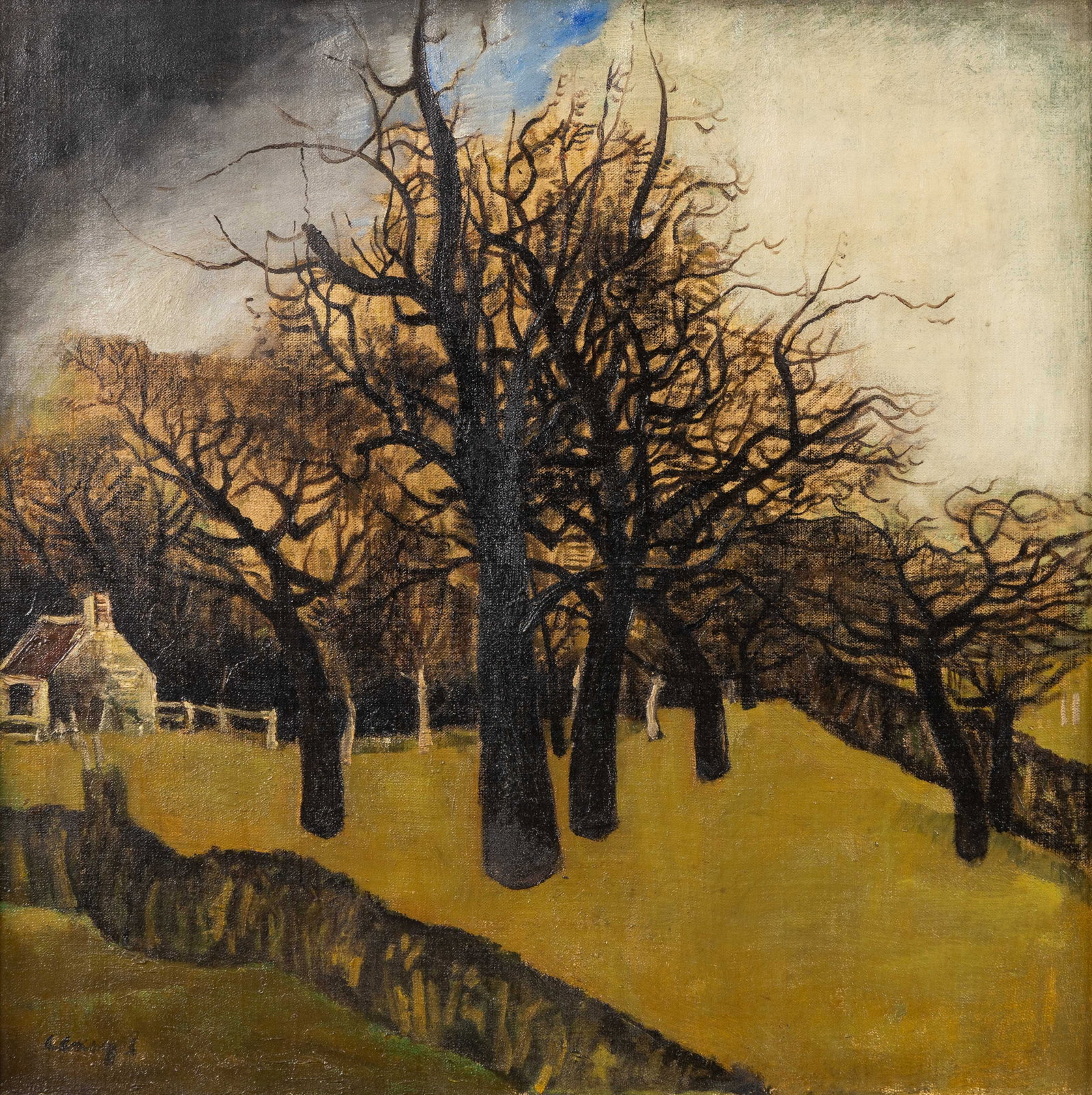 Albert Claeys (1889-1967) 'Farmer's Orchard in Winter', oil on canvas.: Albert Claeys (1889-1967) 'Farmer's Orchard in Winter', oil on canvas. Oil on canvas.Signed lower left. (80.5 x 80.5 cm) (61 x 61 x 0 cm)