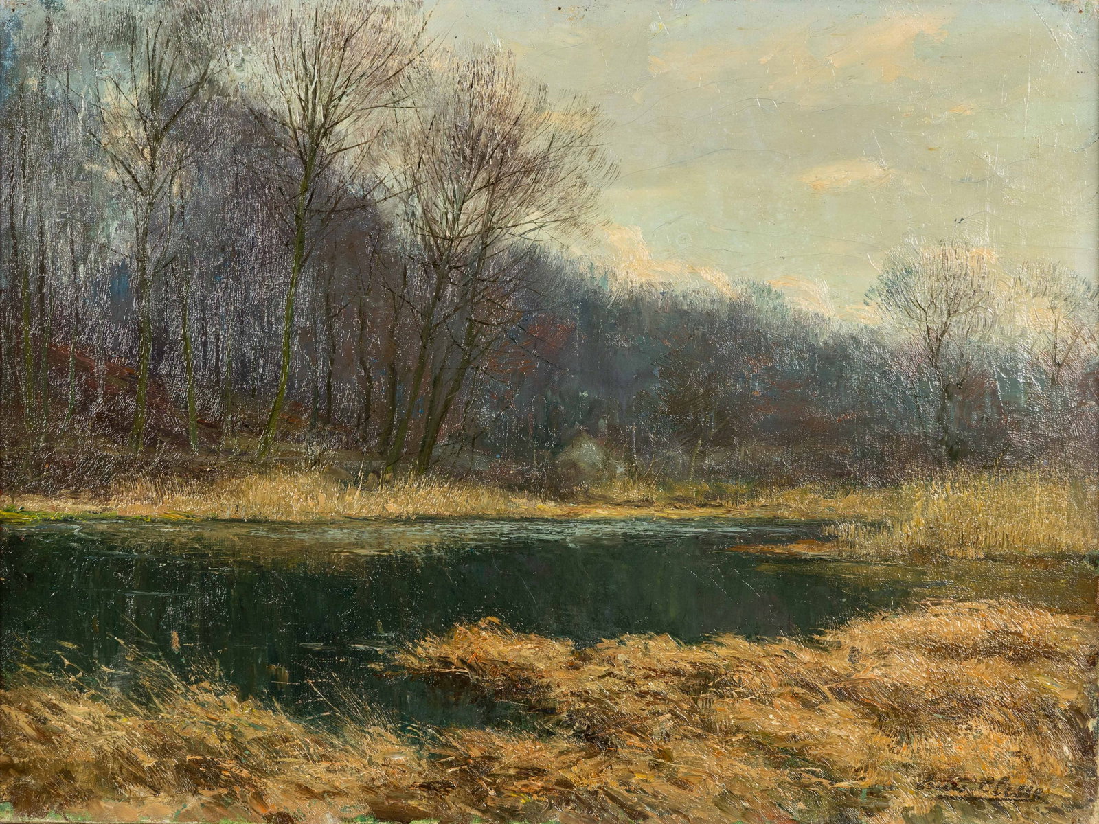 Louis Clesse (1889-1961) 'Etang à Auderghem', oil on canvas.: Louis Clesse (1889-1961) 'Etang à Auderghem', oil on canvas. Oil on canvas.Signed lower right.Titled on the back (with label). (55 x 70 cm) (61 x 46 x 0 cm)