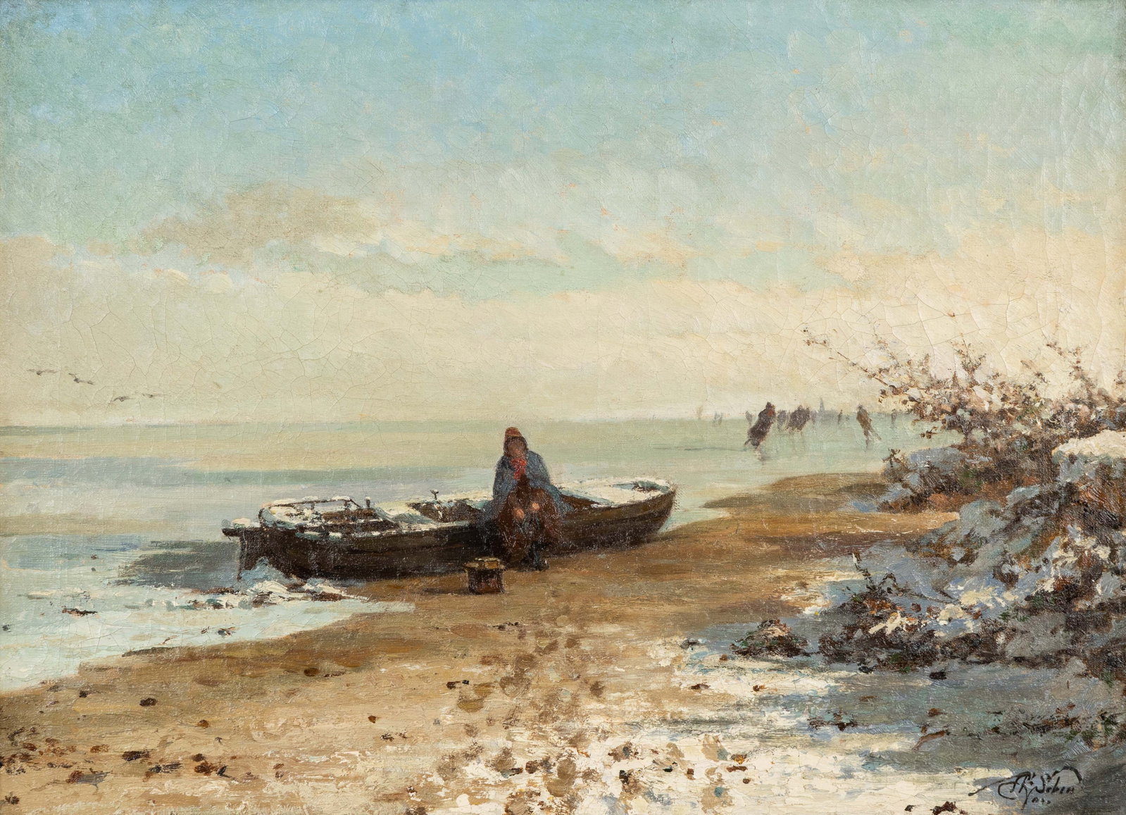 Henri Van Seben (1825-1913) 'Ice Skating', oil on canvas. (1 of 5)
