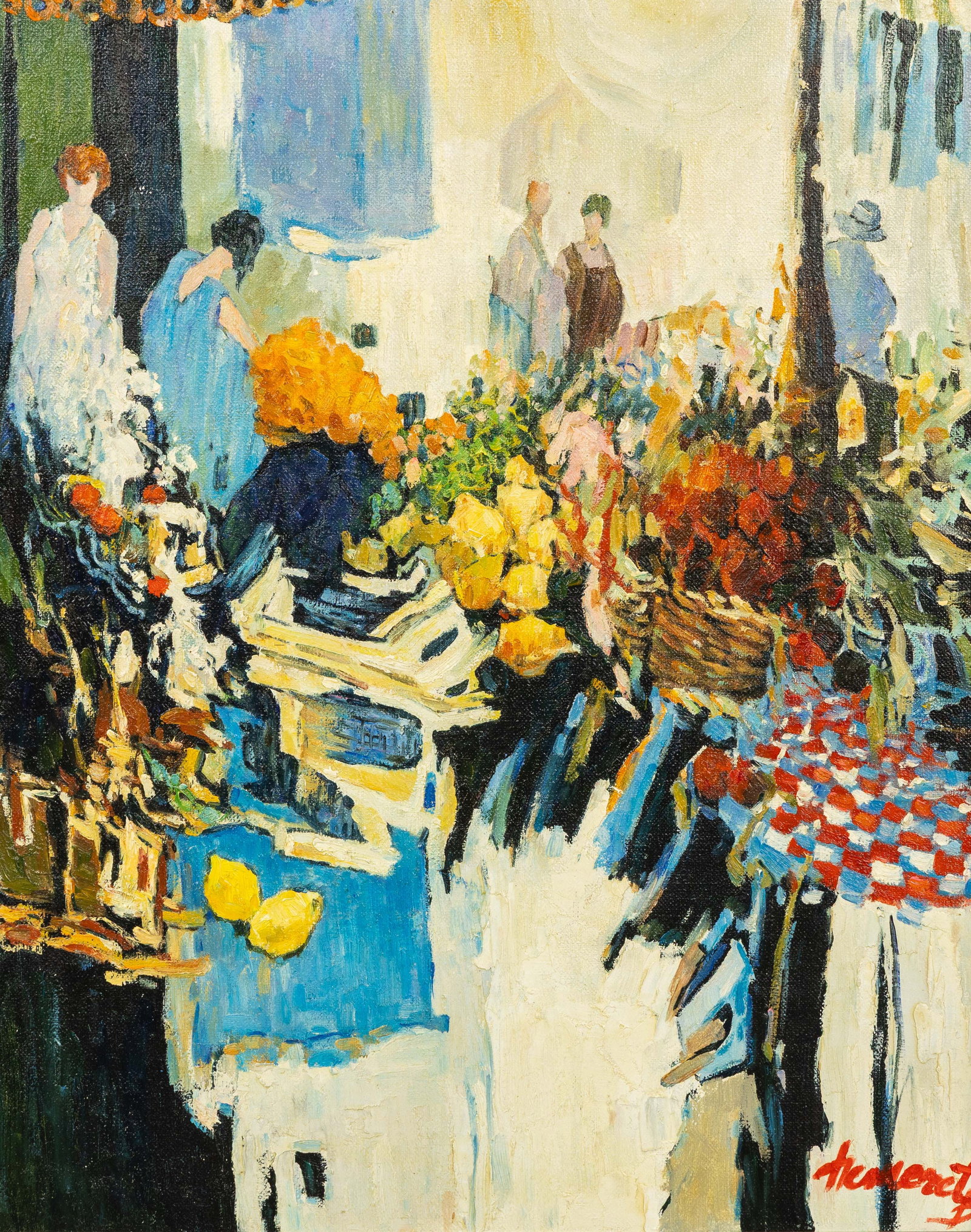 Claude Hemeret (1929) 'Marché Provençal', oil on canvas (1992). (1 of 5)