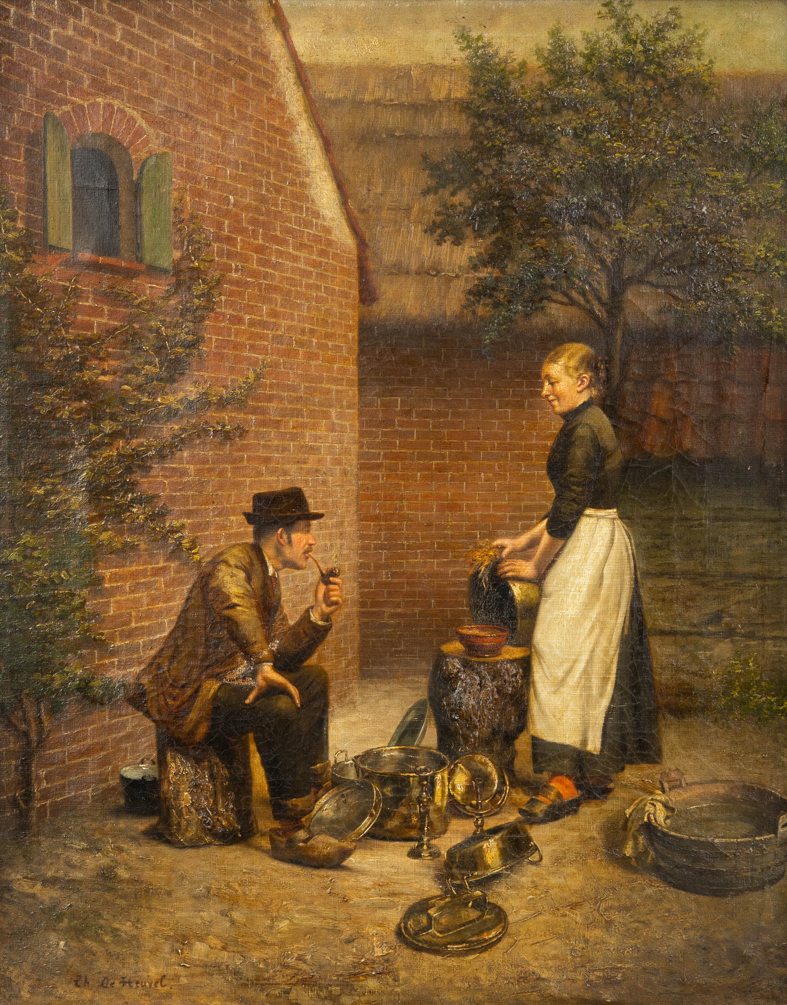Theodore De Heuvel (1817-1906) 'The Copper Polishers', oil on canvas.: Theodore Bernhard De Heuvel (1817-1906) 'The Copper Polishers', oil on canvas. Oil on canvas.Signed lower left. (77 x 65 cm) (48.5 x 60 x 0 cm)