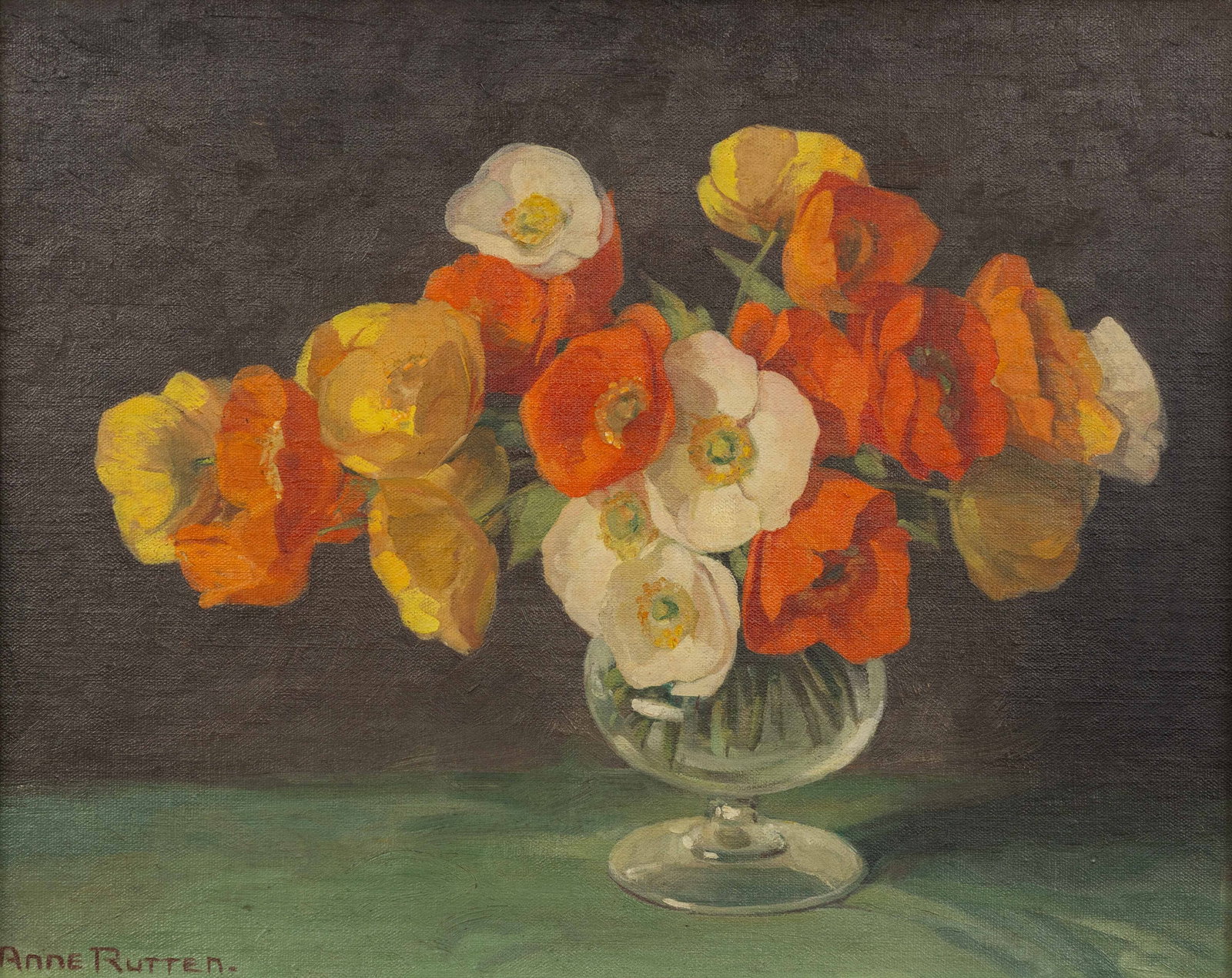 Anne Rutten (1898-1981) 'Fleurs. (II)', a flower still life, oil on board.: Anne Rutten (1898-1981) 'Fleurs. (II)', a flower still life, oil on board. Oil on board.Signed lower left. (53 x 63 cm) (50 x 40 x 0 cm)
