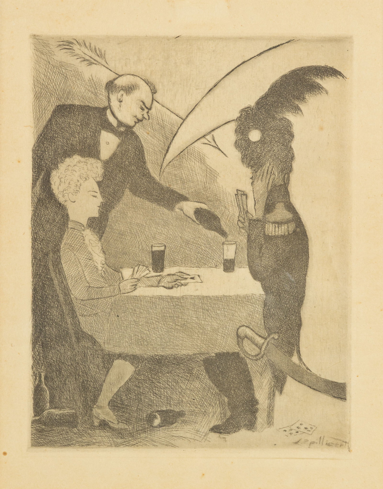 Léon Spilliaert (1881-1946) 'Les Flèches et La Faux', an etching.: Léon Spilliaert (1881-1946) 'Les Flèches et La Faux', an etching. An etching.Signed in the work.Etching by Léon Spilliaert, for the publication 'Contes d'Horace Van Offel', illustrate