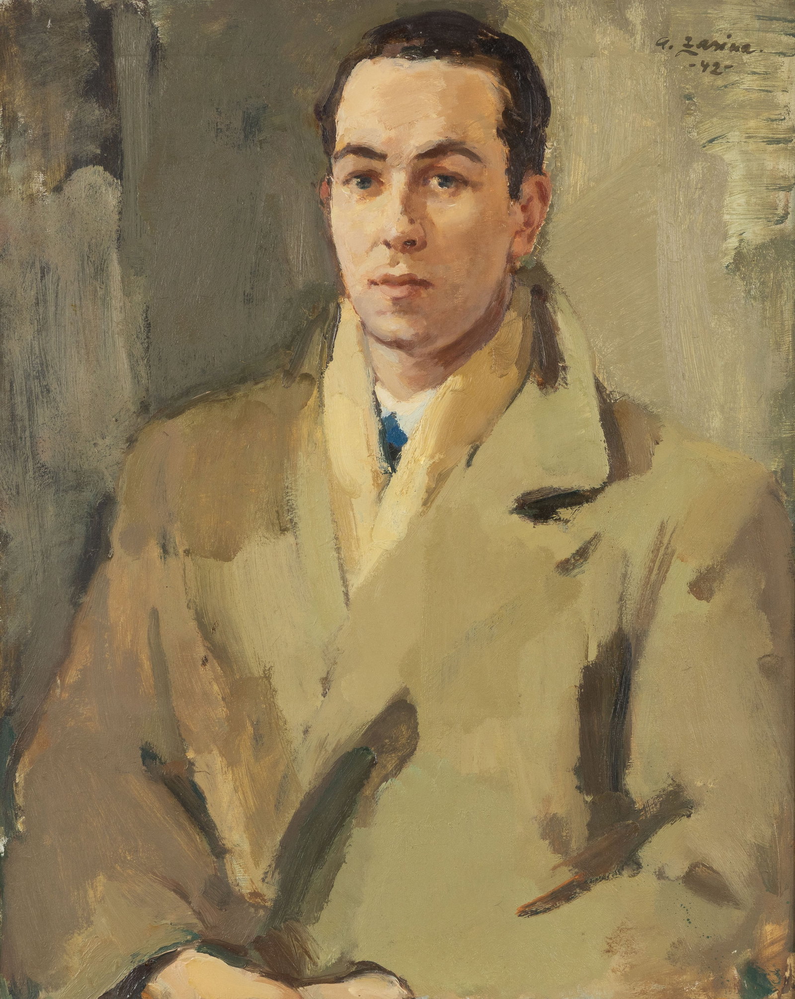 Anna Martinowa Zarina (1907-1984) 'Portrait of a Man', oil on canvas (1942): Anna Martinowa Zarina (1907-1984) 'Portrait of a Man', oil on canvas (1942) Oil on canvas.Signed and dated upper right. (112 x 96 cm) (65 x 82 x 0 cm)