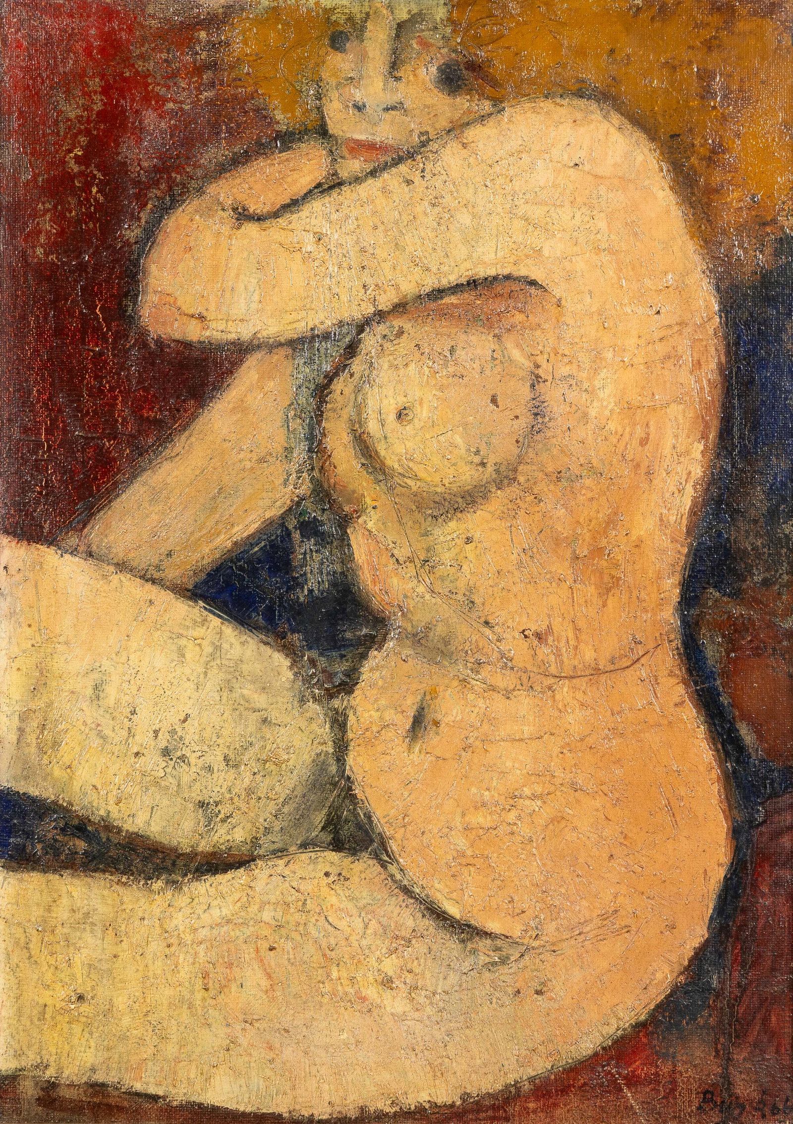 Harry Buyck (1928-2017) 'Seated Nude', oil on board (1966).: Harry Buyck (1928-2017) 'Seated Nude', oil on board (1966). Oil on board.Signed and dated lower right. (89.5 x 69.5 cm) (50 x 70 x 0 cm)