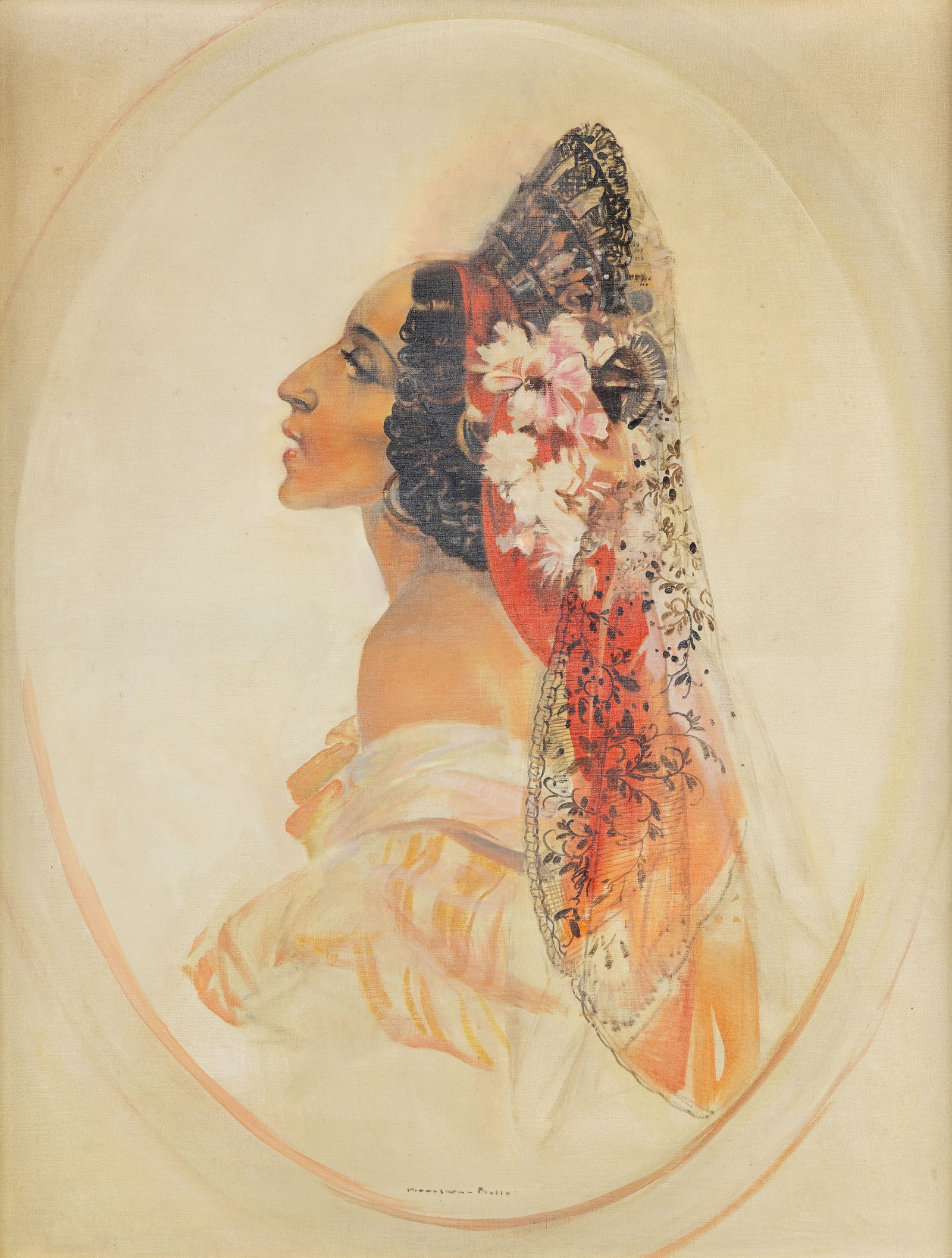 Karel Van Belle (1884-1959) 'Portrait of a Spanish Lady', oil on canvas.: Karel Van Belle (1884-1959) 'Portrait of a Spanish Lady', oil on canvas. Oil on canvas.Signed lower middle. (108.5 x 88.5 cm) (70 x 90 x 0 cm)
