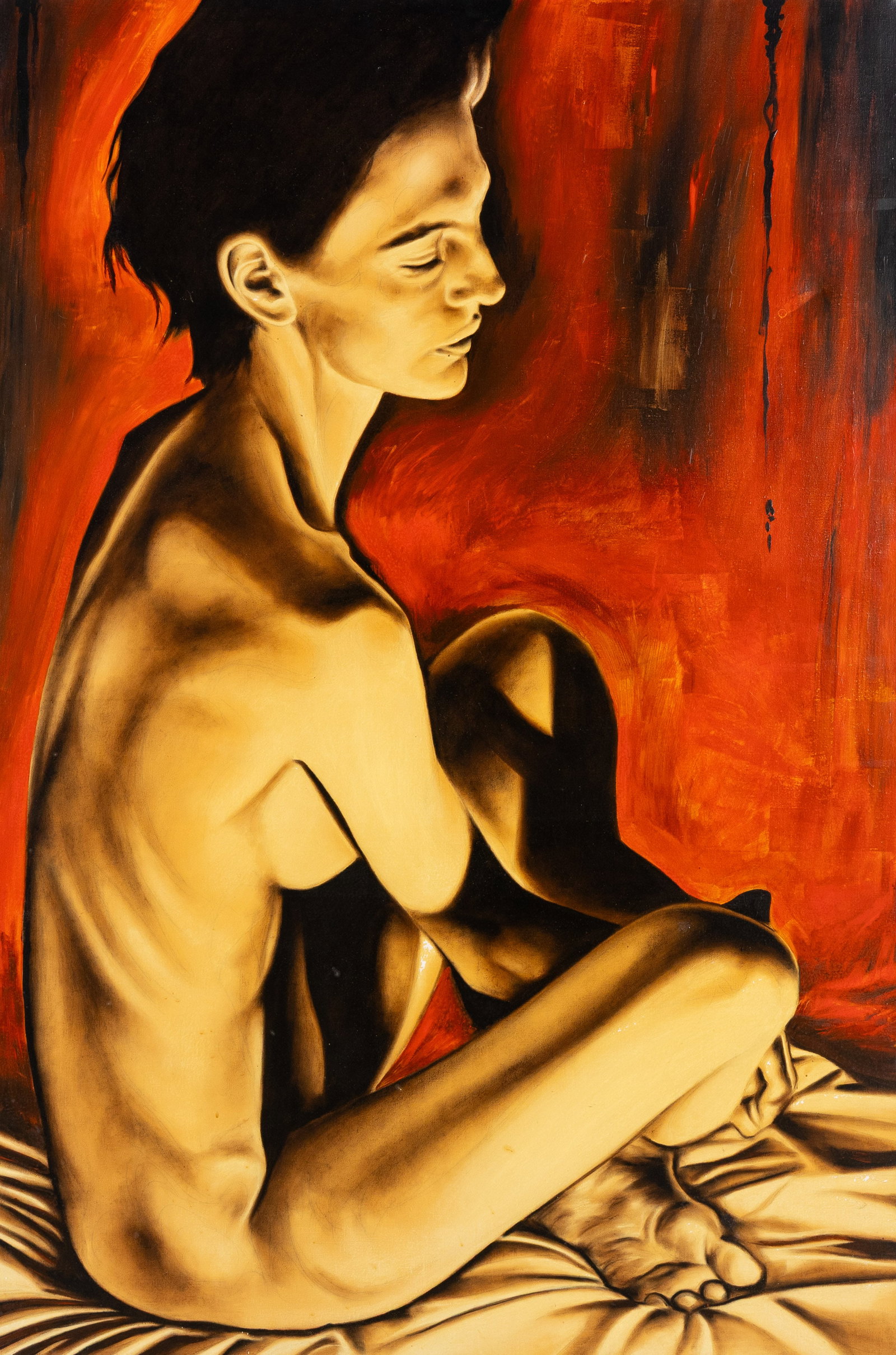 Marc De Corte (1974) 'Seated Nude', acrylic on canvas.: Marc De Corte (1974) 'Seated Nude', acrylic on canvas. Acrylic on canvas.Unsigned. (100 x 150 x 0 cm)