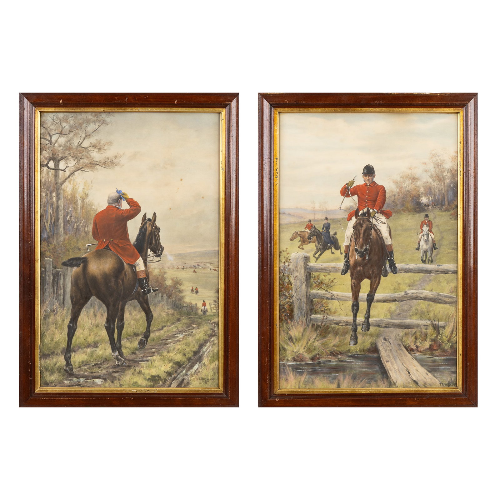 Thomas Blinks (1860-1912) 'Fox Hunt', two hunting scenes with horsemen, serigraphs. (1 of 10)