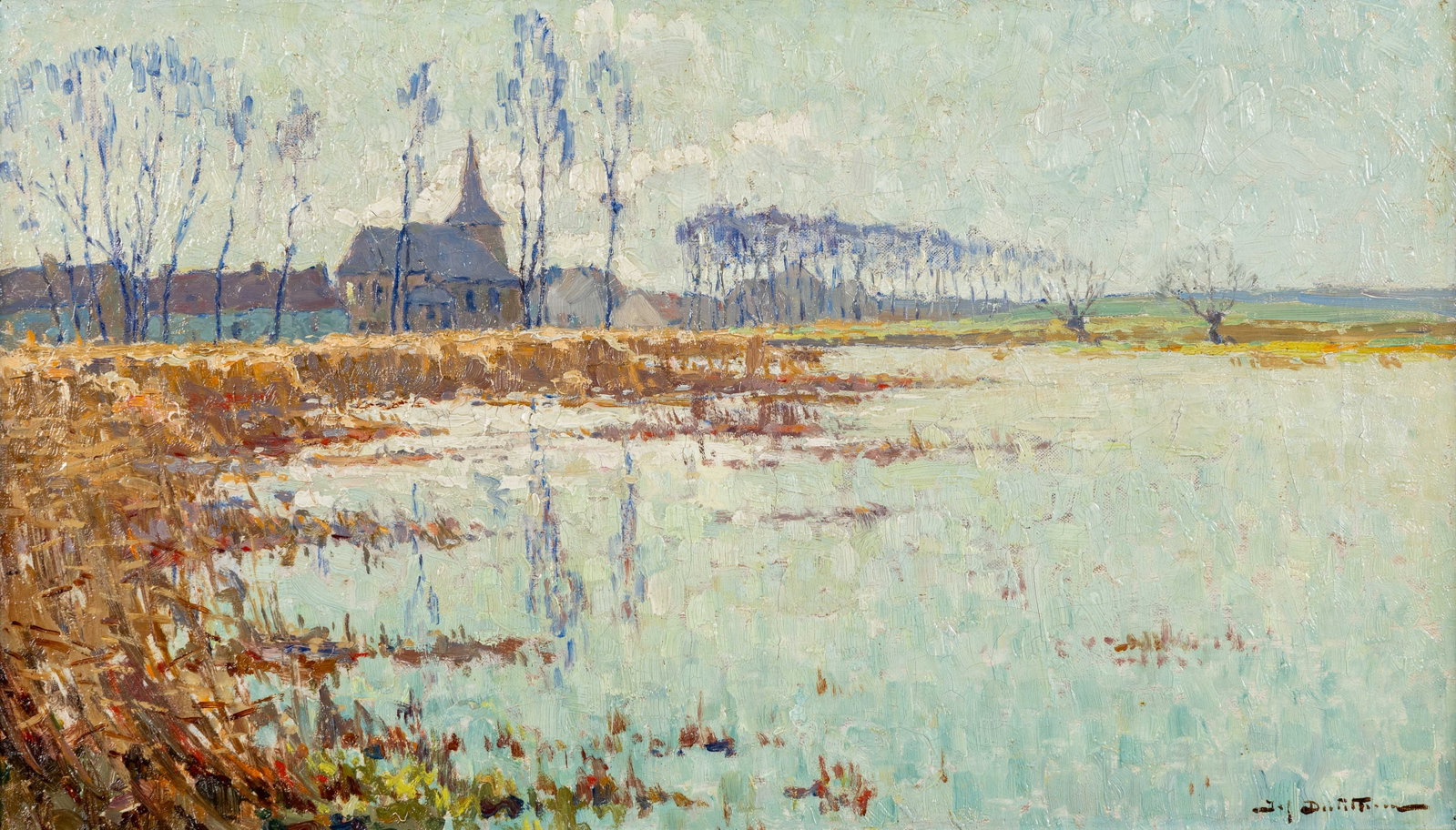 Pierre Joseph Dutillieu (1876-1960) 'Church Meadows', oil on canvas. (1 of 5)
