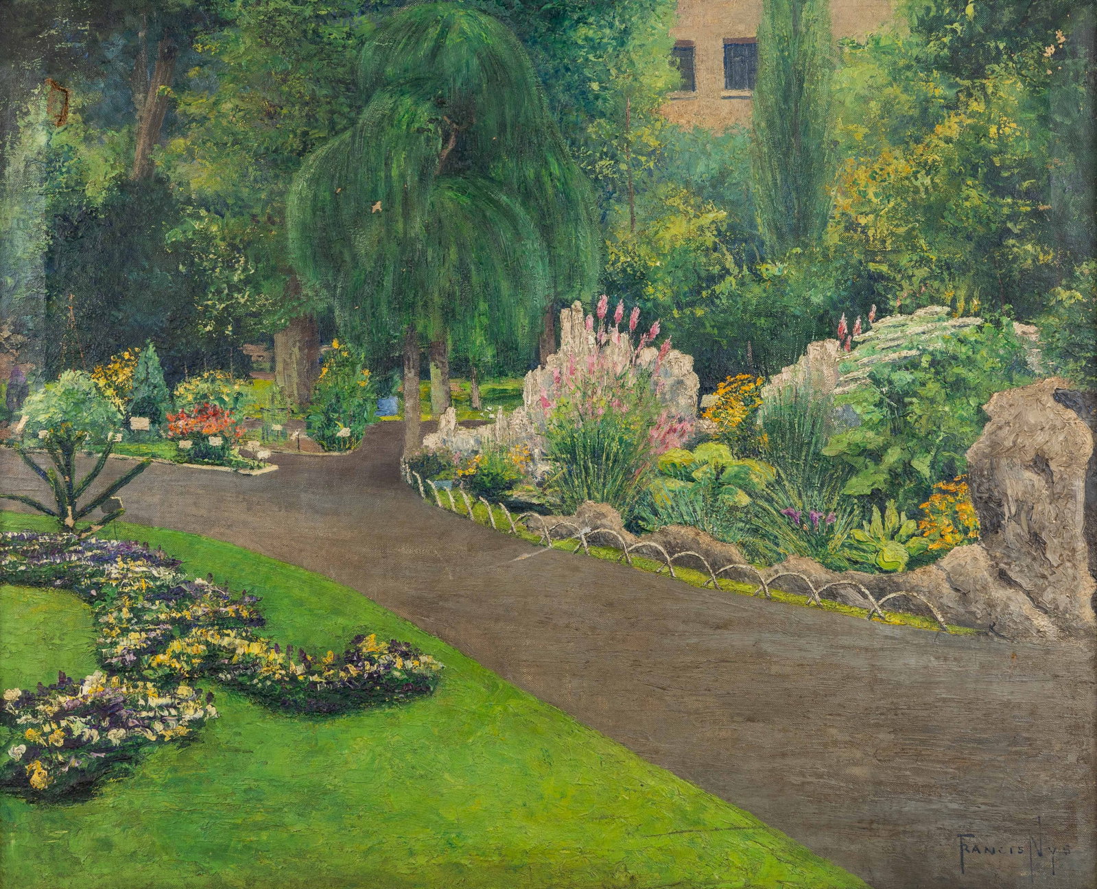 Francis Nys (1863-1900) 'The Botanical Garden', oil on canvas.: Francis Nys (1863-1900) 'The Botanical Garden', oil on canvas. Oil on canvas.Signed lower right. (66 x 80 cm) (74.5 x 61.5 x 0 cm)