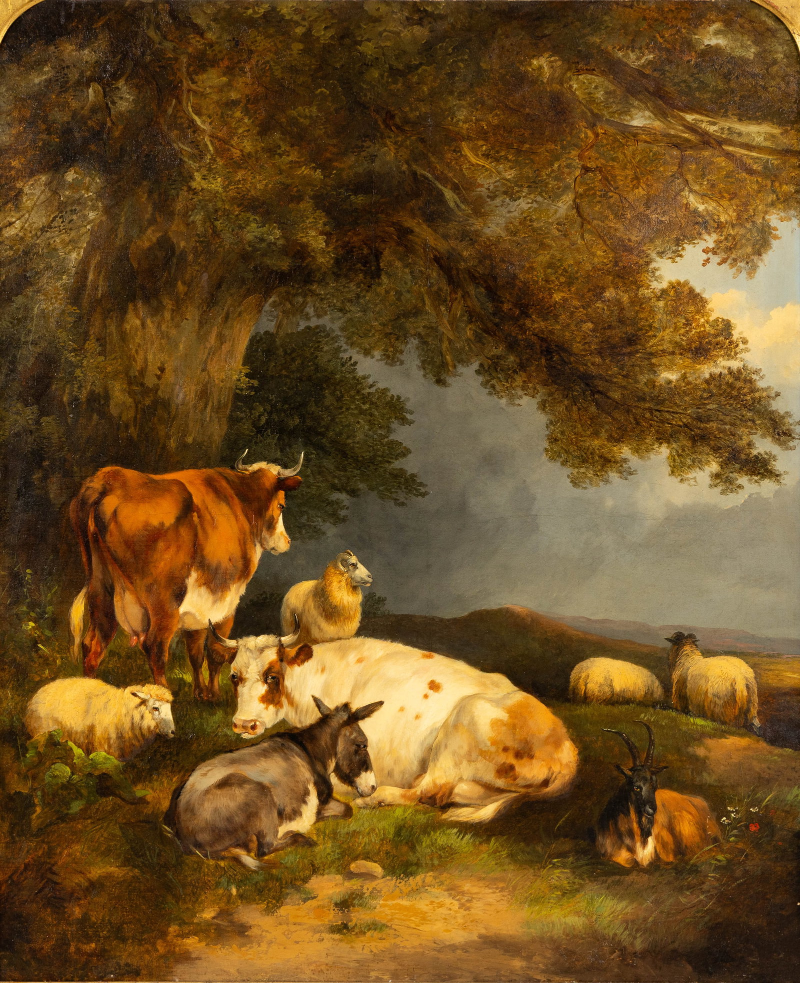 Flemish School, 'Cattle Sheltering at the Edge of the Forest', a 19th-century painting, oil on (1 of 7)