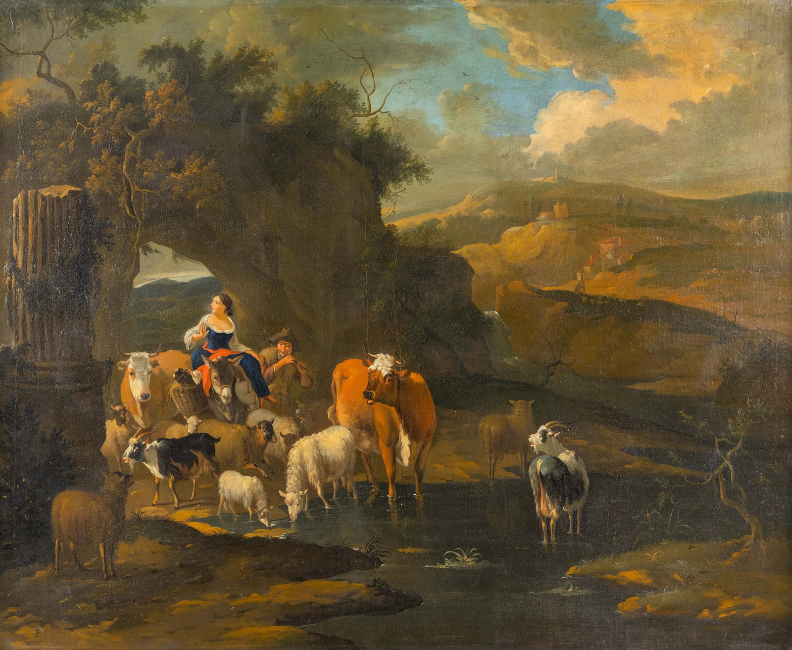 Circle of Jacob Van Der Does (1623-1673) 'Pastoral', an antique painting, oil on canvas, 17th/18th (1 of 6)