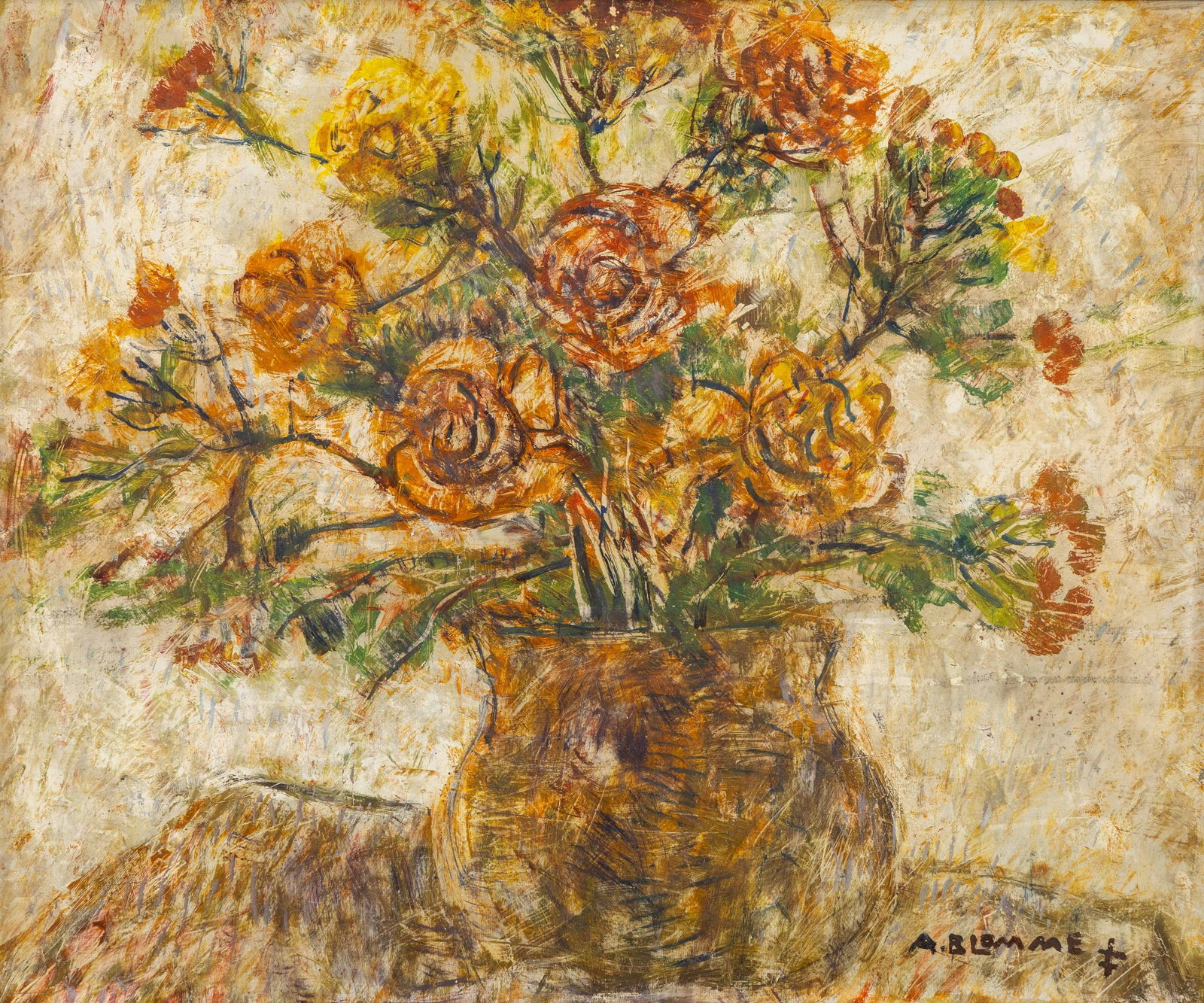 Alphons Blomme (1889-1979) 'Flower Still Life', oil on board.: Alphons Blomme (1889-1979) 'Flower Still Life', oil on board. Oil on board.Signed lower right. (71.5 x 82 cm) (60 x 50 x 0 cm)