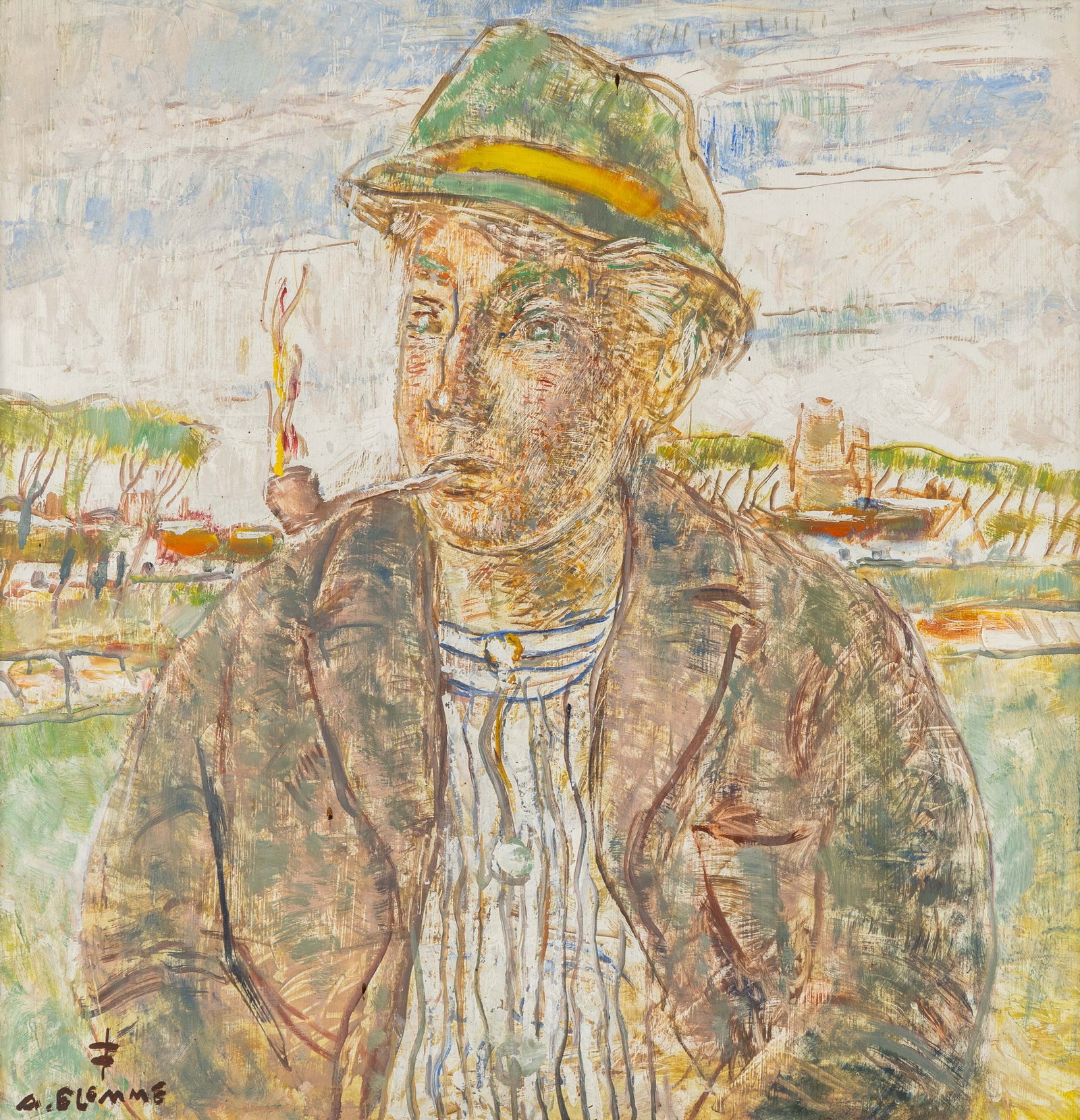 Alfons Blomme (1889-1979) 'Met de Vlam in de Pijp', oil on board. (1 of 6)