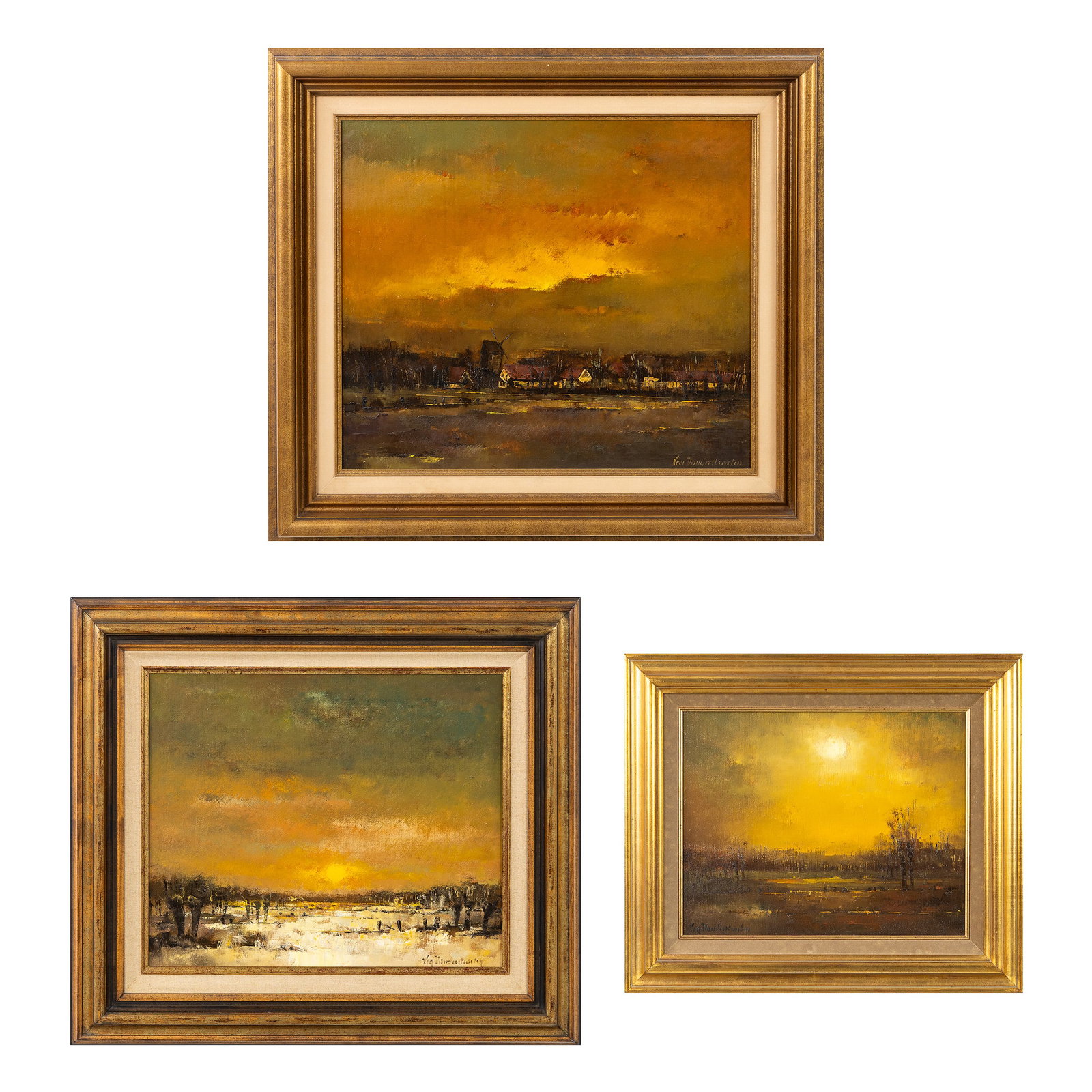 Lea Vanderstraeten (1929) 'Sunset', Three landscape paintings, oil on canvas. (1 of 11)