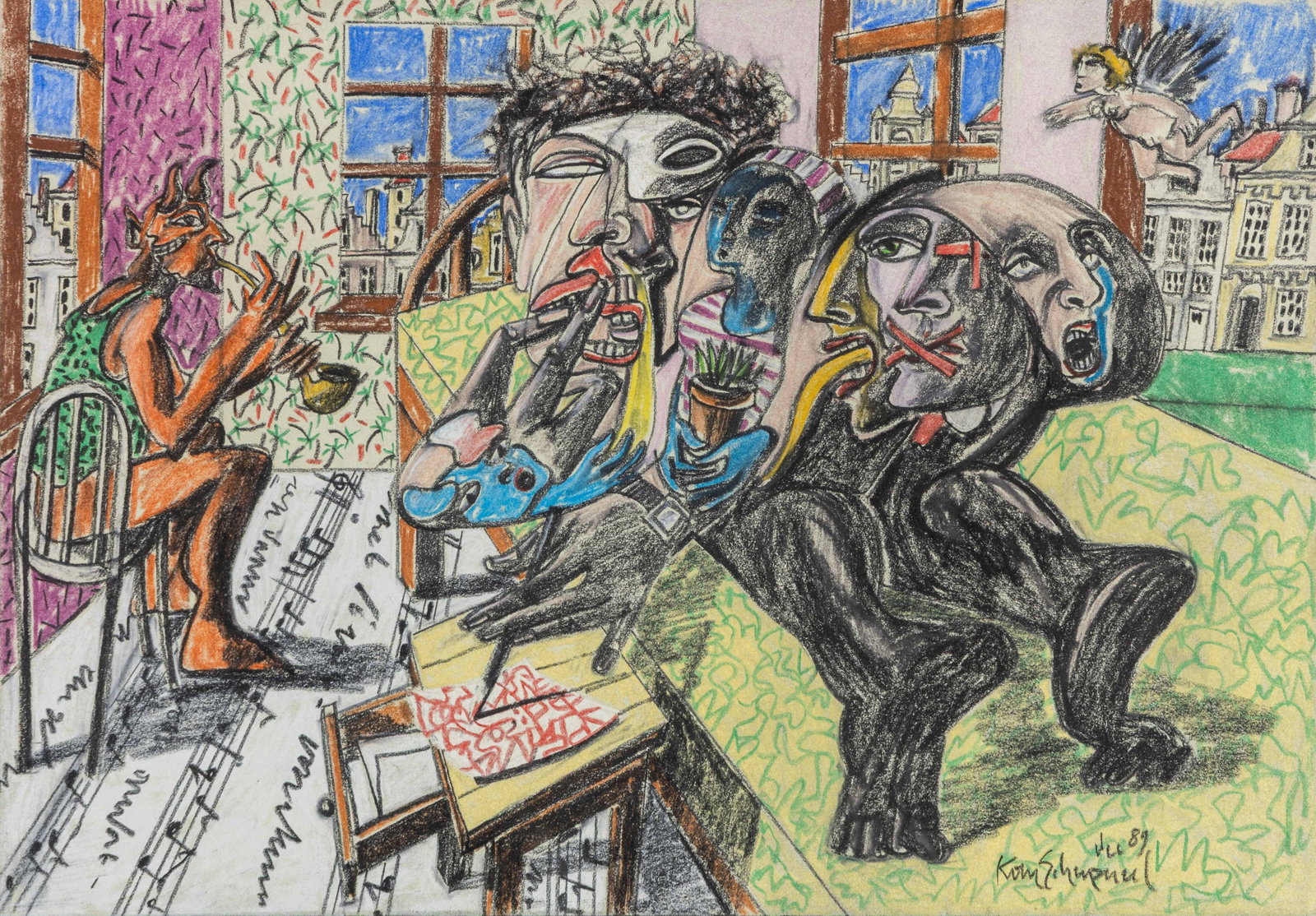Koen Scherpereel (1961-1997) 'Musical Devil', pastel on paper (1989). (1 of 8)