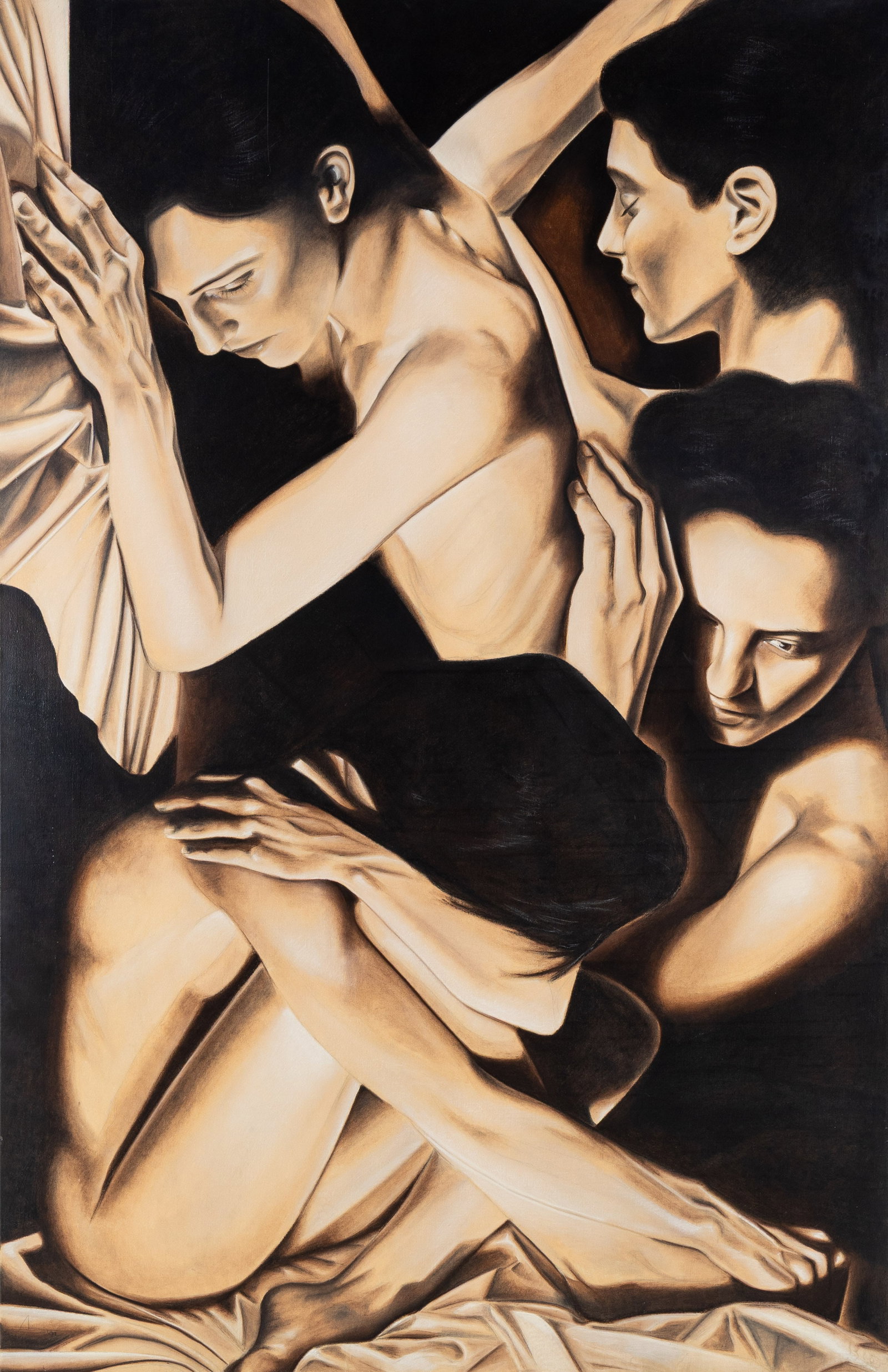 Marc De Corte (1974) 'Poses of Eve', a large chiaroscuro painting, acrylic on canvas (1999). (1 of 7)
