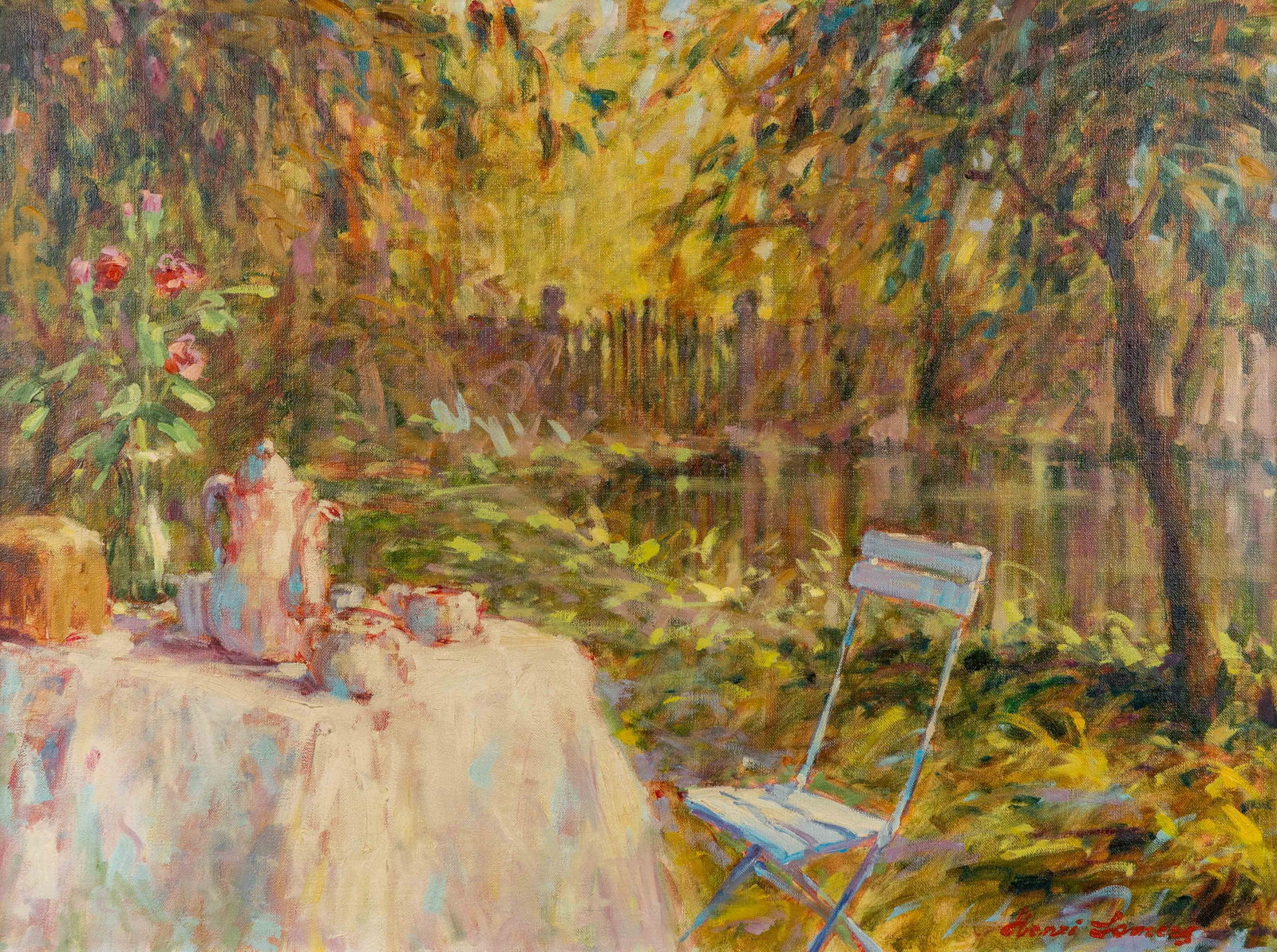 Henri Somers (1930-2018) 'Petit Dejeuner au Jardin', oil on canvas. (1 of 5)