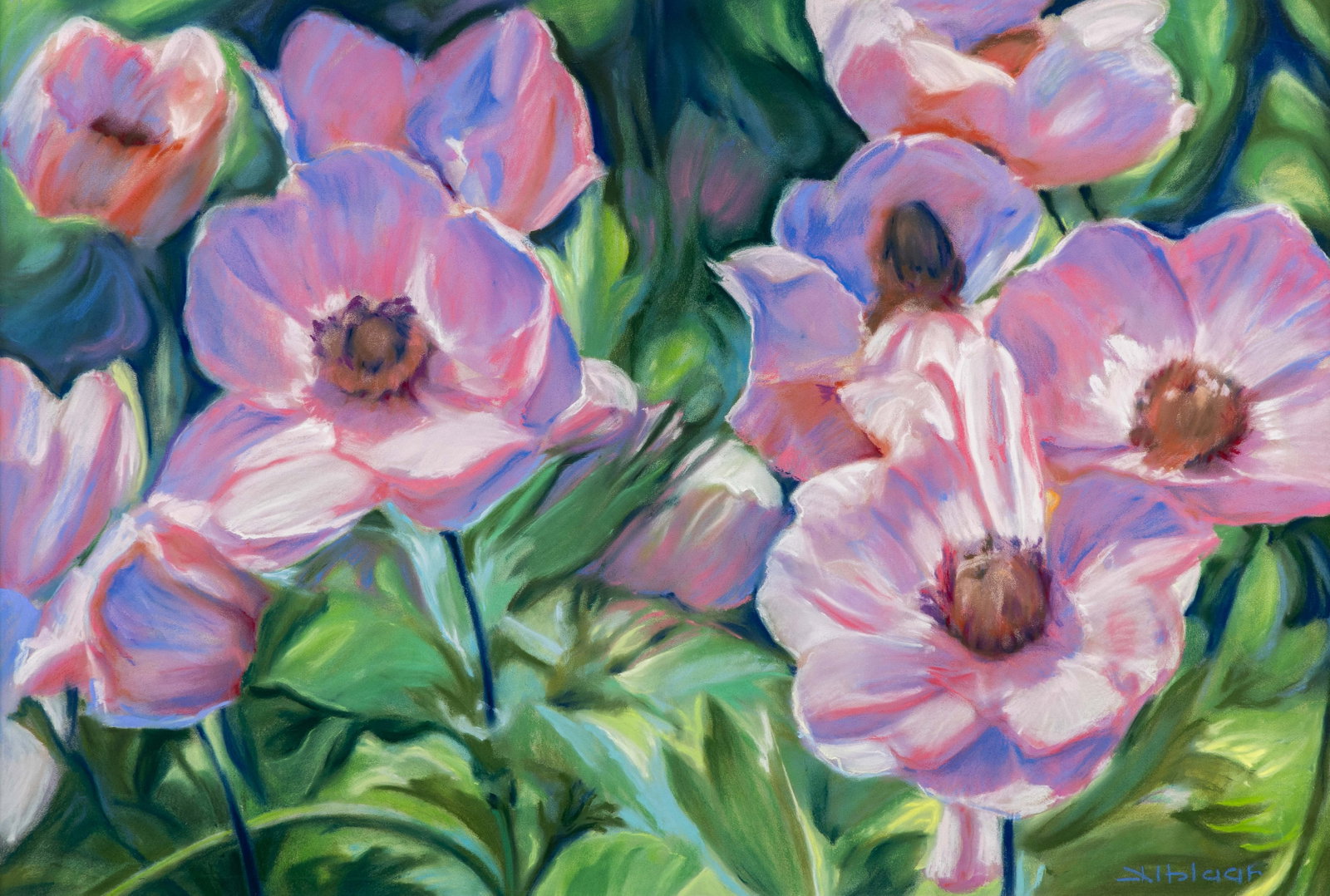 Hans Kitslaar (1944) 'Anemones', pastel on paper. (1 of 5)