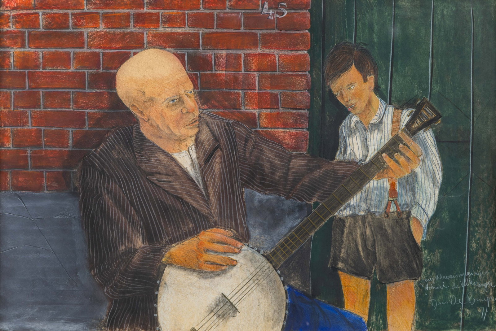 Dees De Bruyne (1940-1998) 'Youth Memories - Achiel the Folk Singer', a drawing, mixed media (1977). (1 of 6)