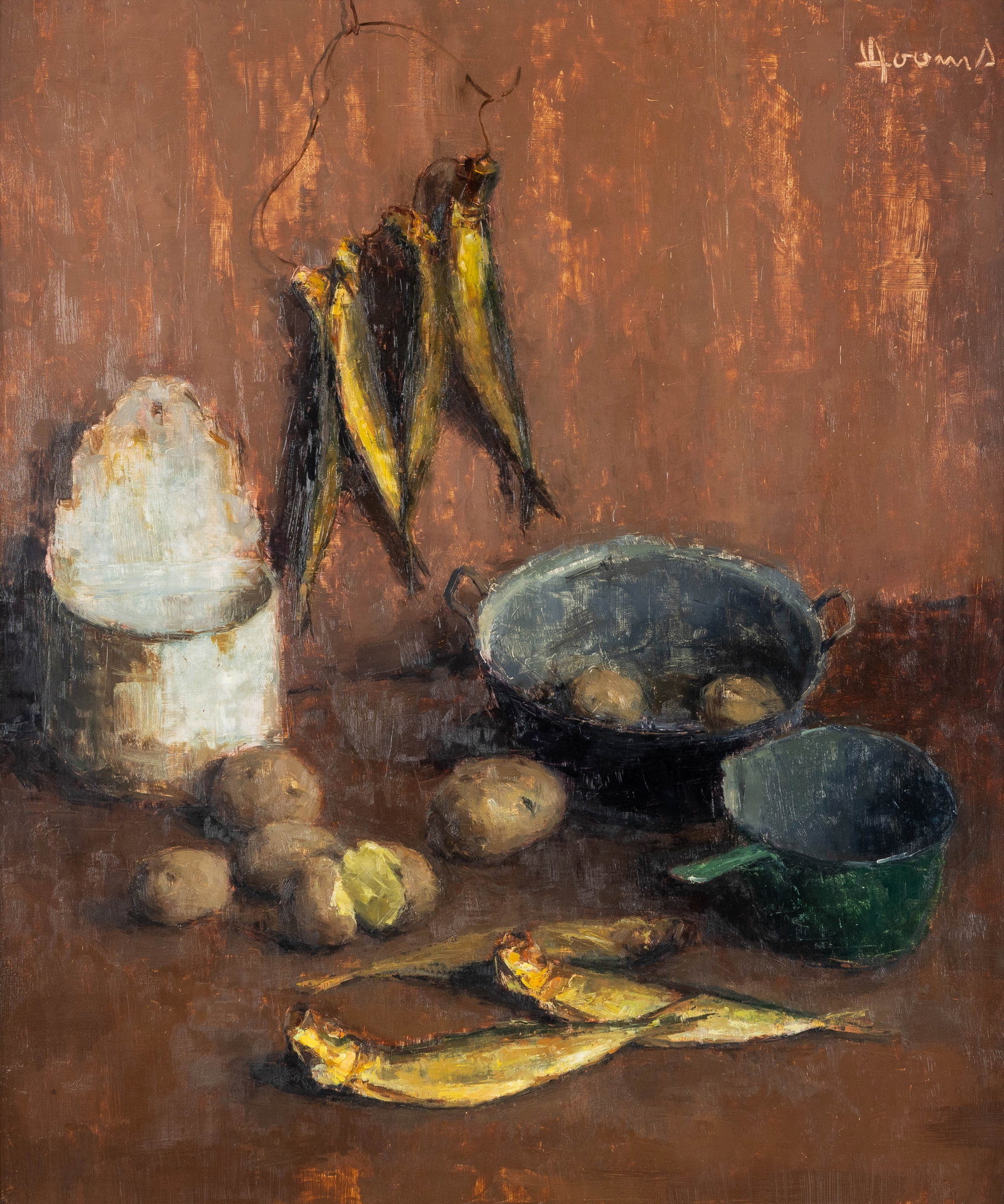 Victor Dooms (1912-1994) 'Still Life with Sprat', oil on board. (1 of 6)