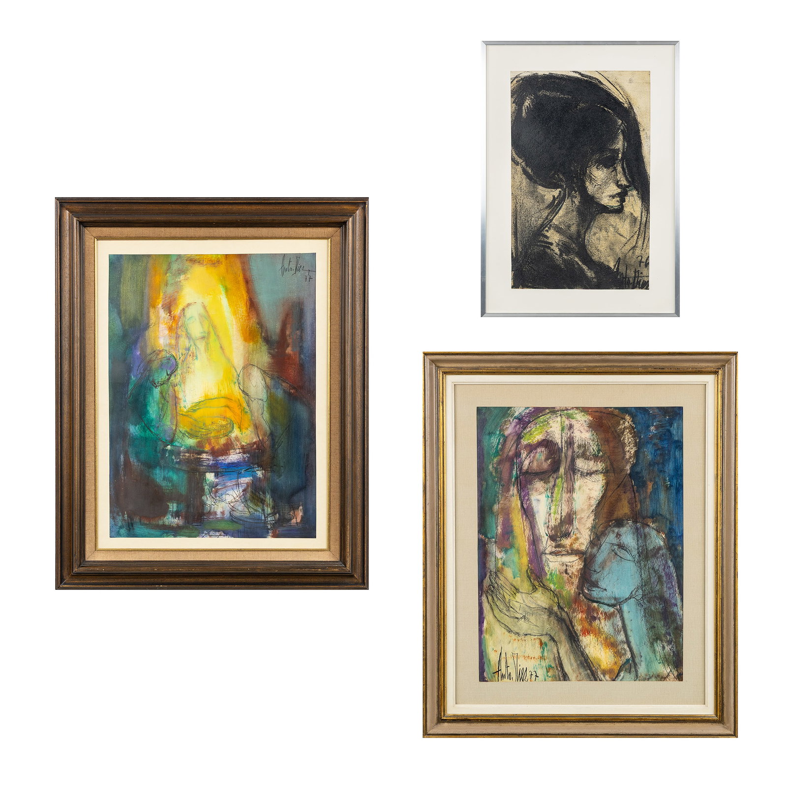 Anto Diez (1914-1992) 'Portrait of a Lady', 'Portret of Man and Woman' and 'The Supper', charcoal (1 of 11)