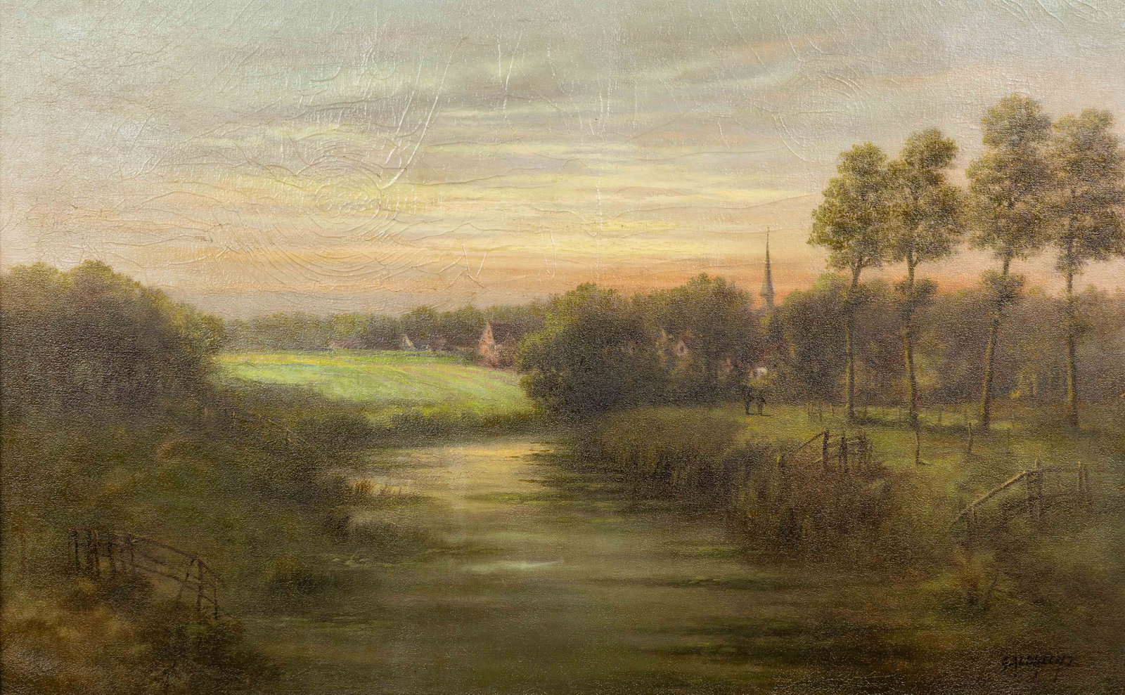 G. Albrecht (XIX-XX) 'Twilight at Astene', oil on canvas. (1 of 9)