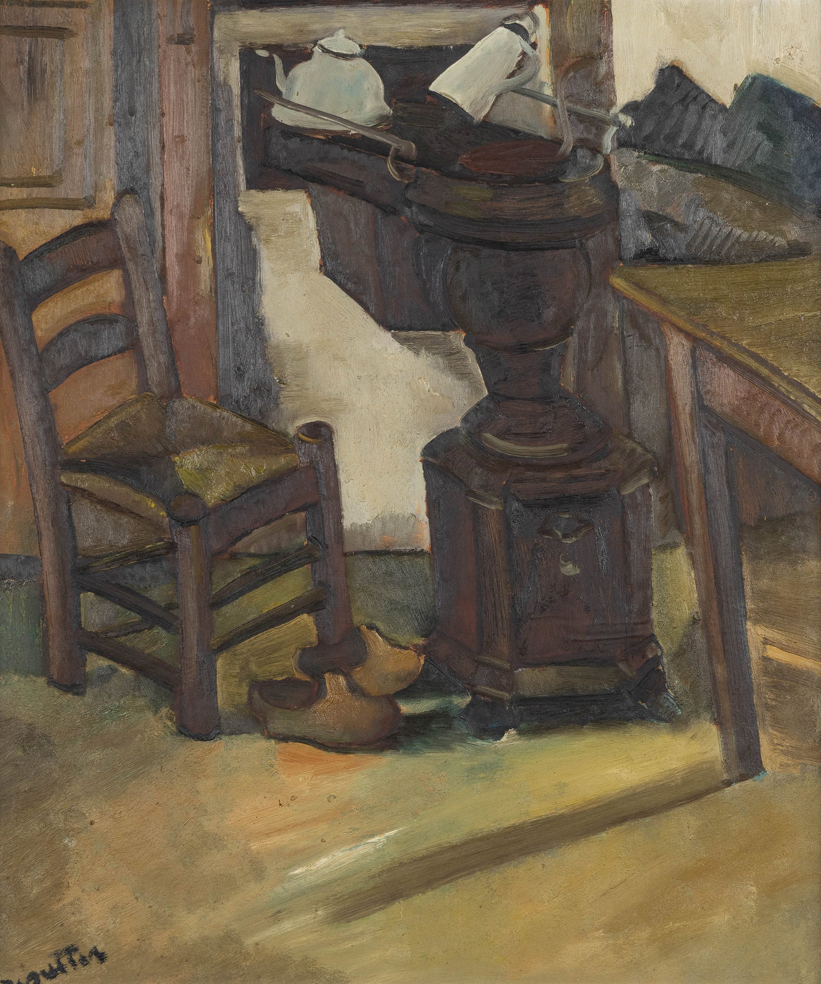 Jules De Sutter (1895-1970) 'Interior with Stove', oil on panel.: Jules De Sutter (1895-1970) 'Interior with Stove', oil on panel. Oil on panel. Signed lower left. (84 x 73 cm) (57 x 67 x 0 cm)