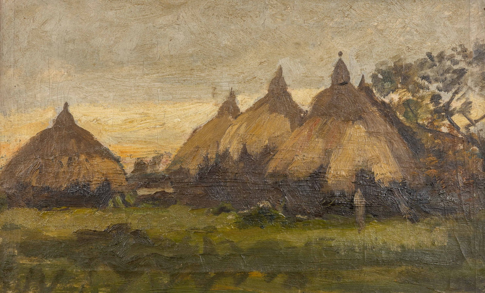 Auguste Breugelmans (XIX-XX) Haystacks, oil on canvas.: Auguste Breugelmans (XIX-XX) Haystacks, oil on canvas. A painting, oil on canvas.Unsigned. (48 x 68 cm) (52 x 33 x 0 cm)