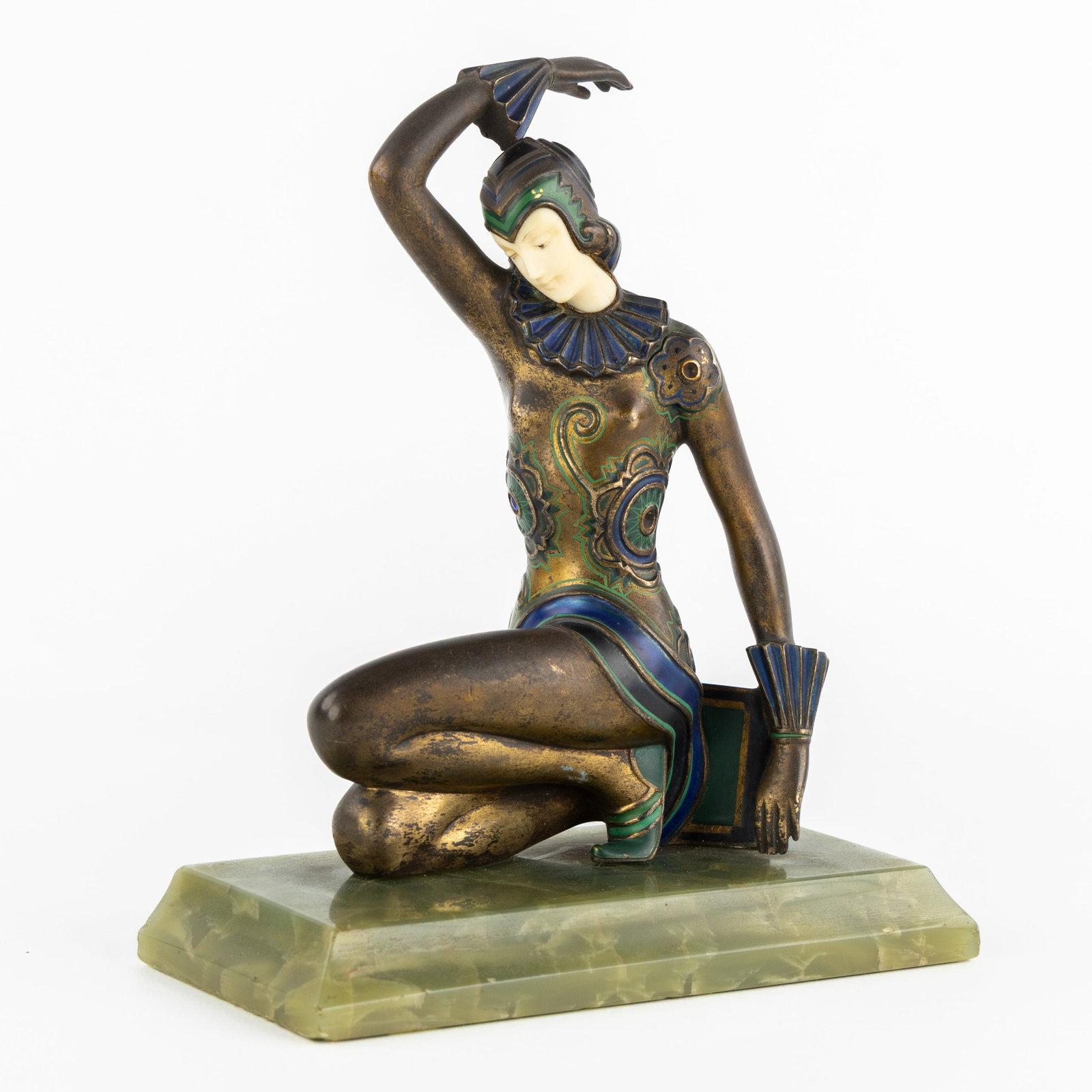 Gerdago (1906-2004) (Attn.) 'Dancer', Chryselephantine, Art Deco.: Gerdago (1906-2004) (Attn.) 'Dancer', Chryselephantine, Art Deco. Chryselephantine.Patinated bronze, finished with cold-lacquered enamel, and ivory.Attributed to Gerdago, Gerda Gottschlich, Gerda Ir