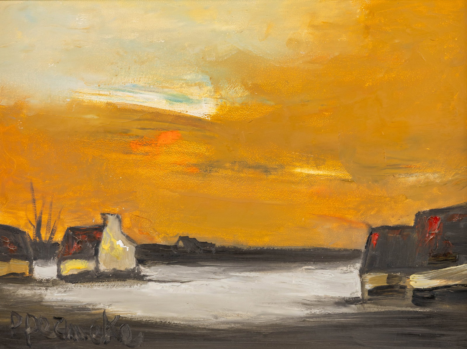 Paul Permeke (1918-1990) 'Winter Village at Sunset', oil on canvas.: Paul Permeke (1918-1990) 'Winter Village at Sunset', oil on canvas. Oil on canvas.Signed lower left. (50.5 x 60.5 cm) (50 x 40 x 0 cm)