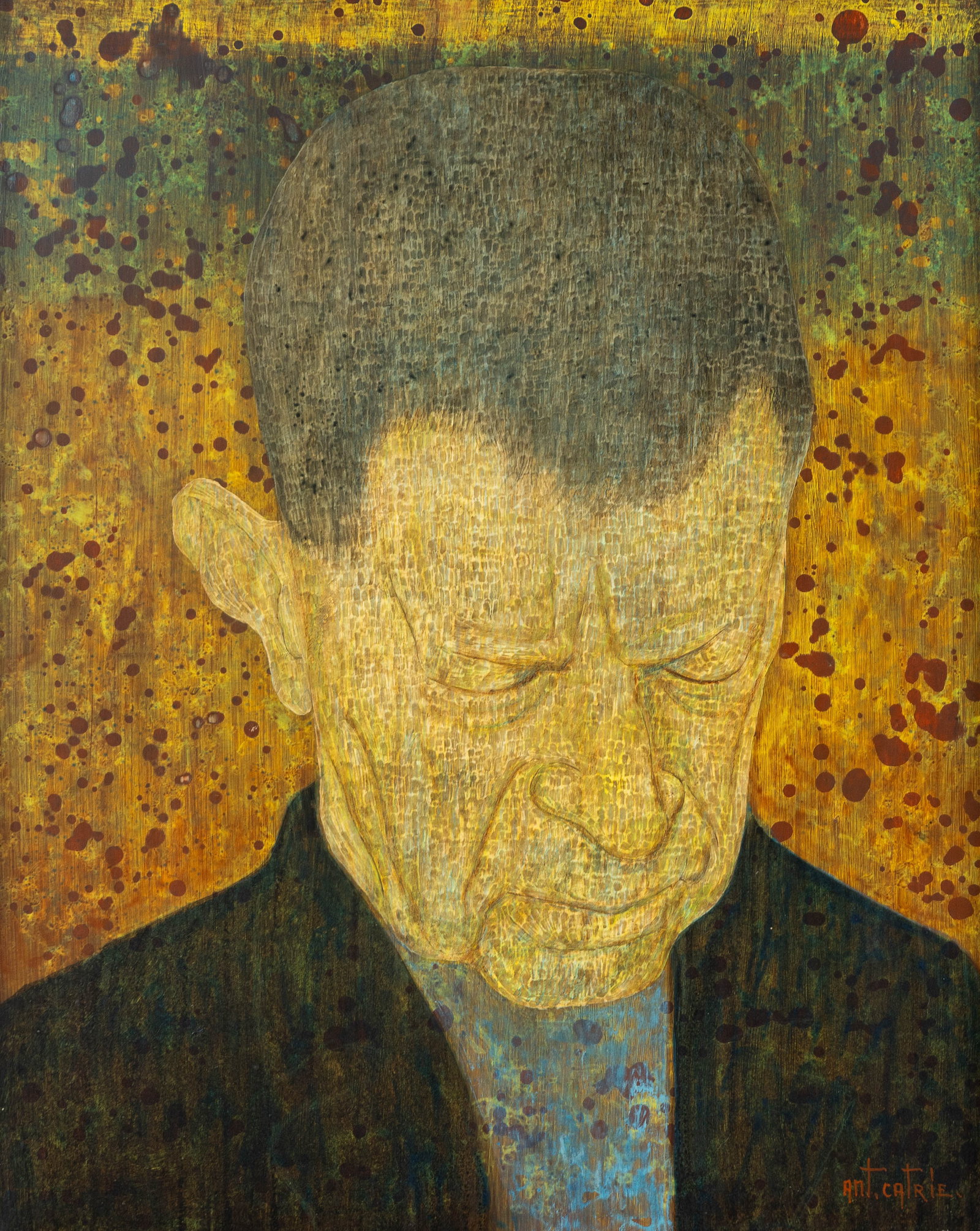 Antoon Catrie (1924-1977) 'The Thinker', portrait of a man, oil on panel. (1 of 4)