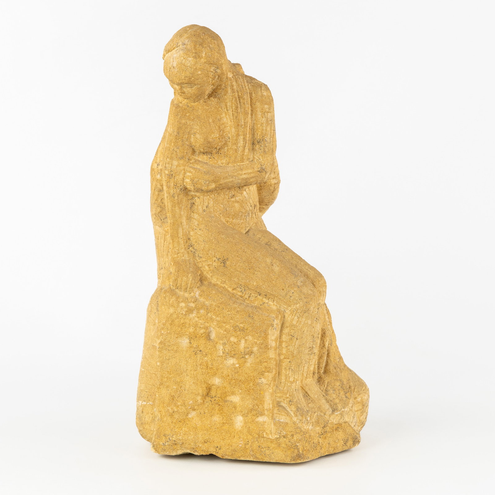 A. Rotigiers (XX) 'Rejected Love', sculptured sandstone.: A. Rotigiers (XX) 'Rejected Love', sculptured sandstone. Sculptured sandstone.Signed 'A. Rotigiers'. (23 x 36 x 21 cm)