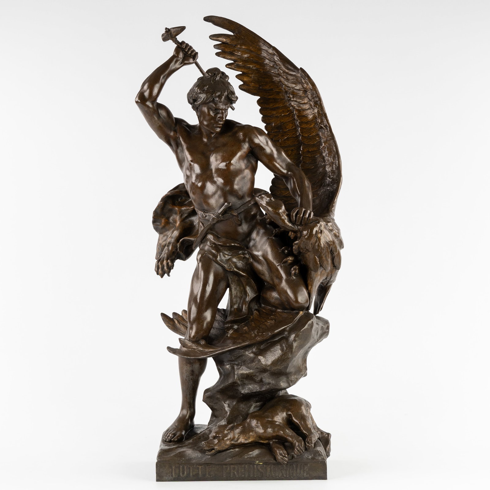 Emile Picault (1833-1915), 'Prehistoric Fight', patinated spelter. Circa 1900. (1 of 12)
