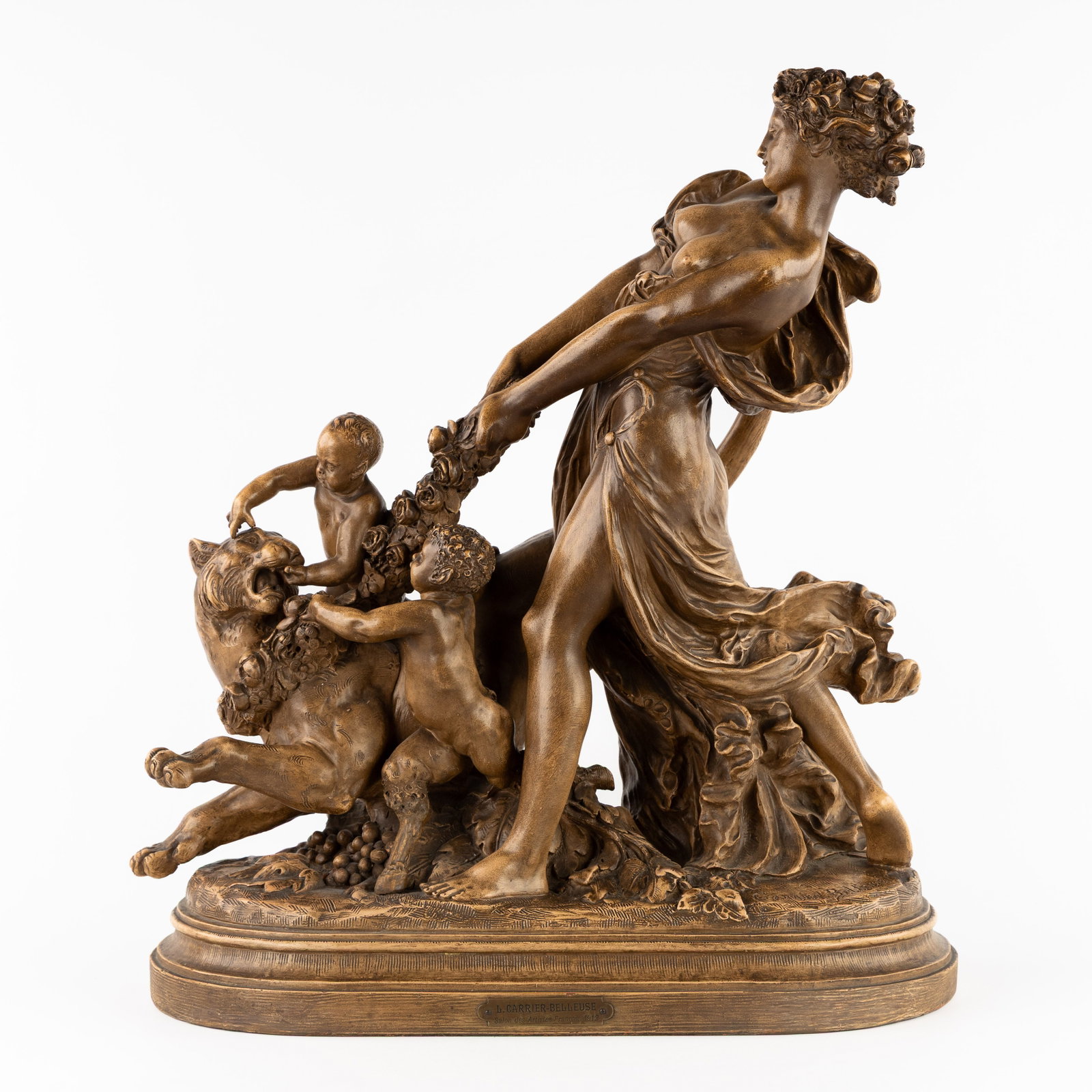 Carrier-Belleuze (1824-1887) 'Ariadne and her Panther', patinated terracotta. (1 of 10)