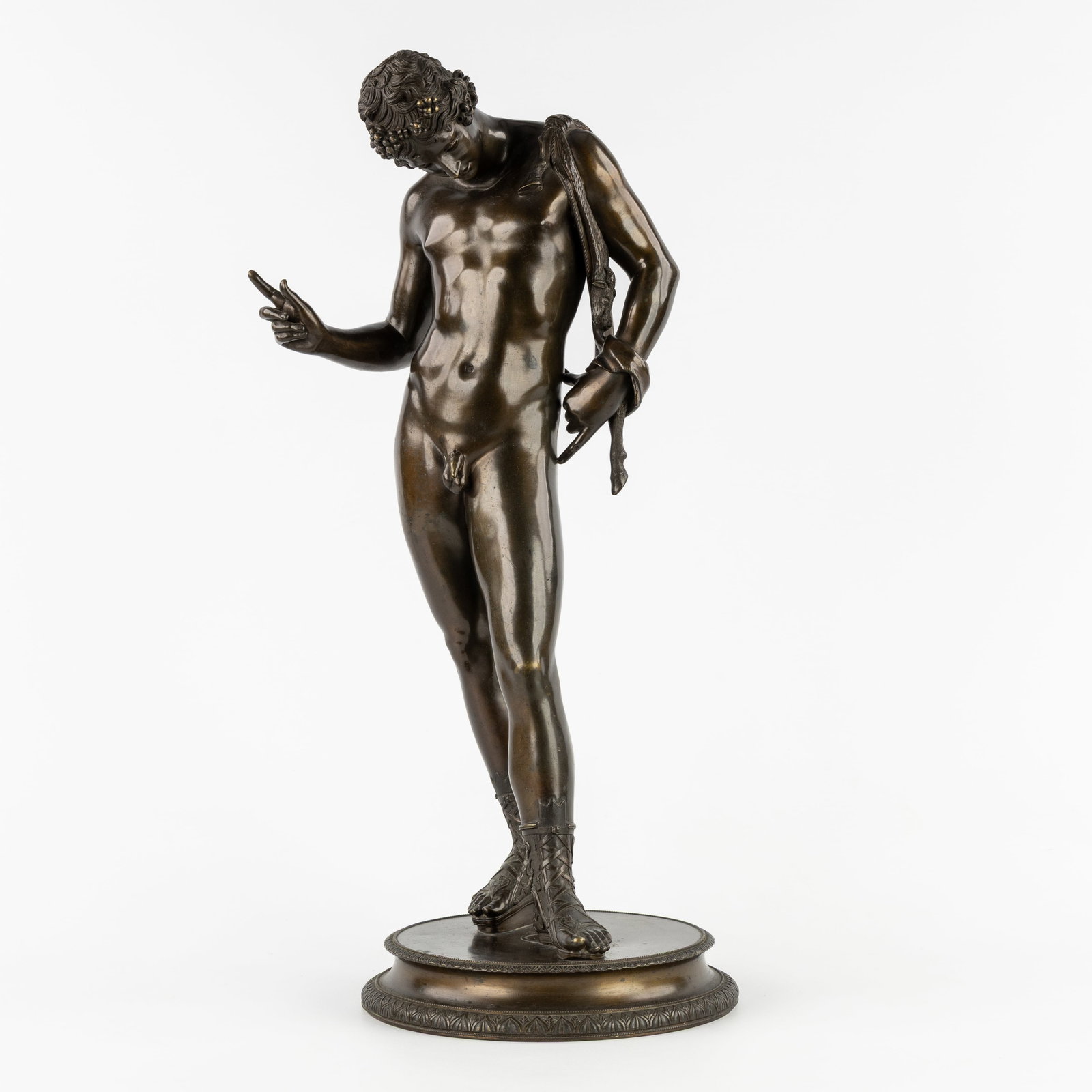 Michele Amodi (1817-1913), 'Narcissus', patinated bronze. Italy, 19th C.: Michele Amodi (1817-1913), 'Narcissus', patinated bronze. Italy, 19th century. Patinated bronze.Image of the classical figure Narcissus, with a goat skin over his shoulder and in a pensive pose.Sign