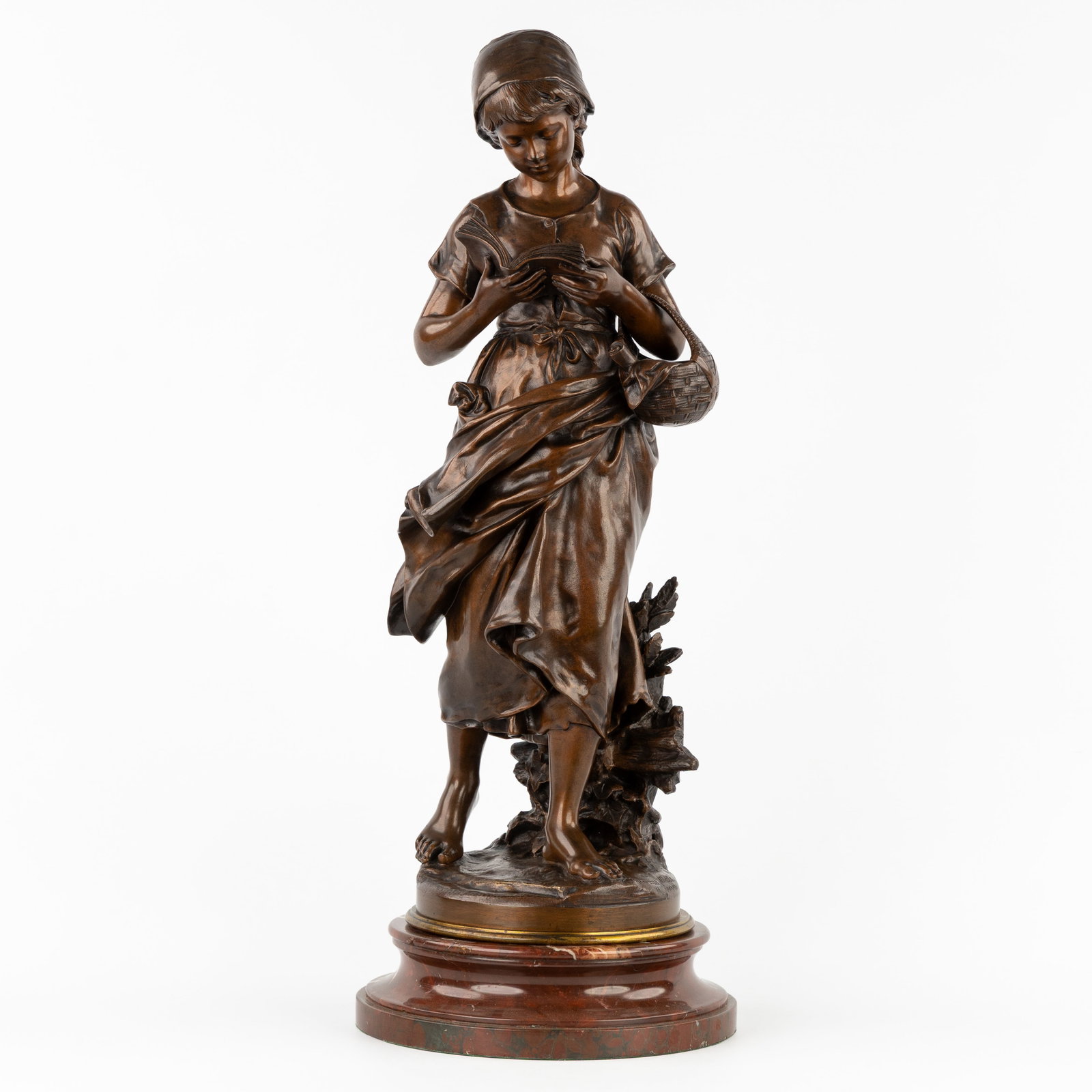Mathurin Moreau (1822-1912) 'La Liseuse', patinated bronze, Hors Concours, rotating marble base. (1 of 8)