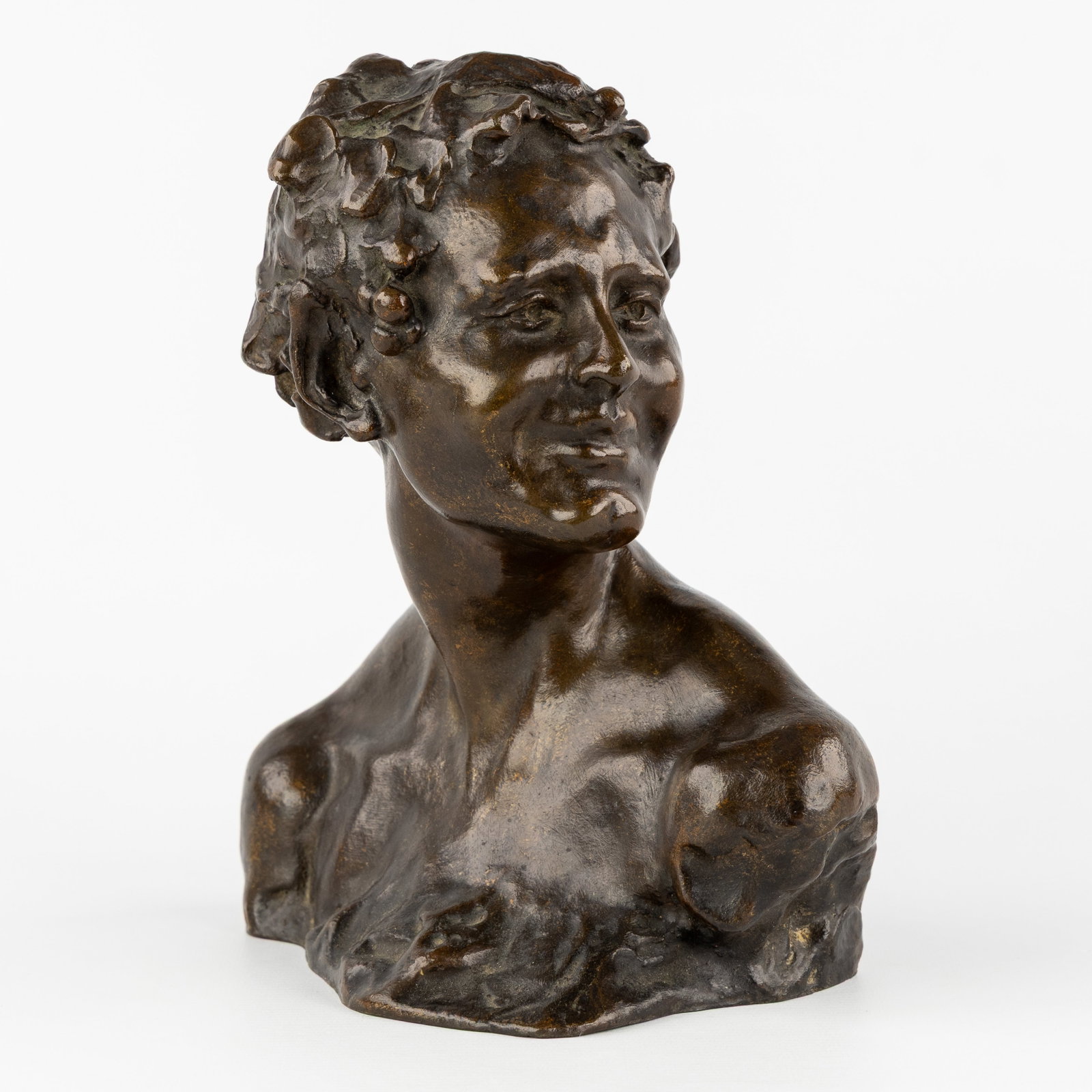 Alfredo Pina (1883-1966) 'Bust of a Bacchante', patinated bronze. (1 of 8)
