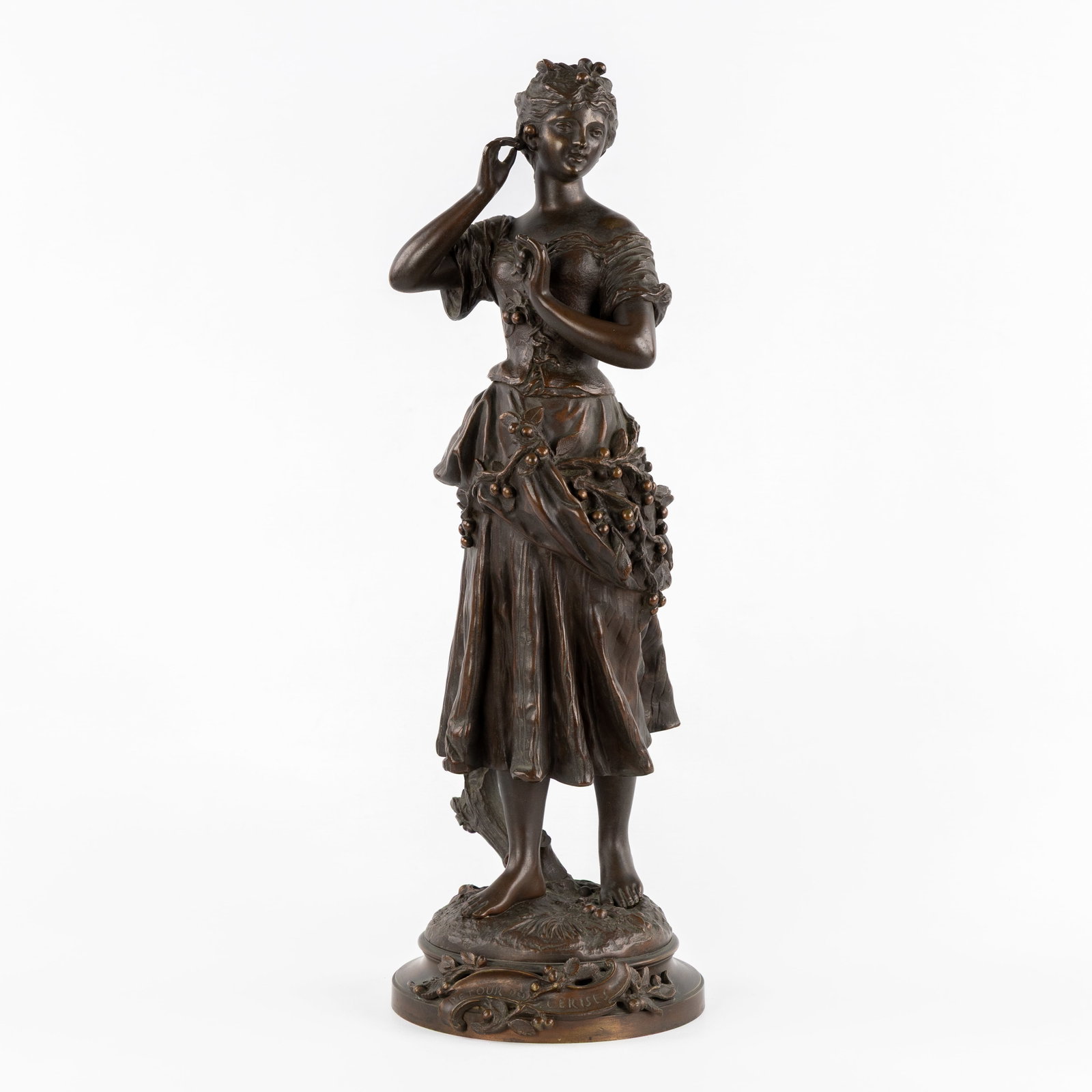Charles Anfrie (1833-1905) 'Retour des Cerices', patinated bronze.: Charles Anfrie (1833-1905) 'Retour des Cerices', patinated bronze. Patinated bronze.Signed 'Anfrie' and titled 'Retour des Cerices'. (16 x 47 x 0 cm)