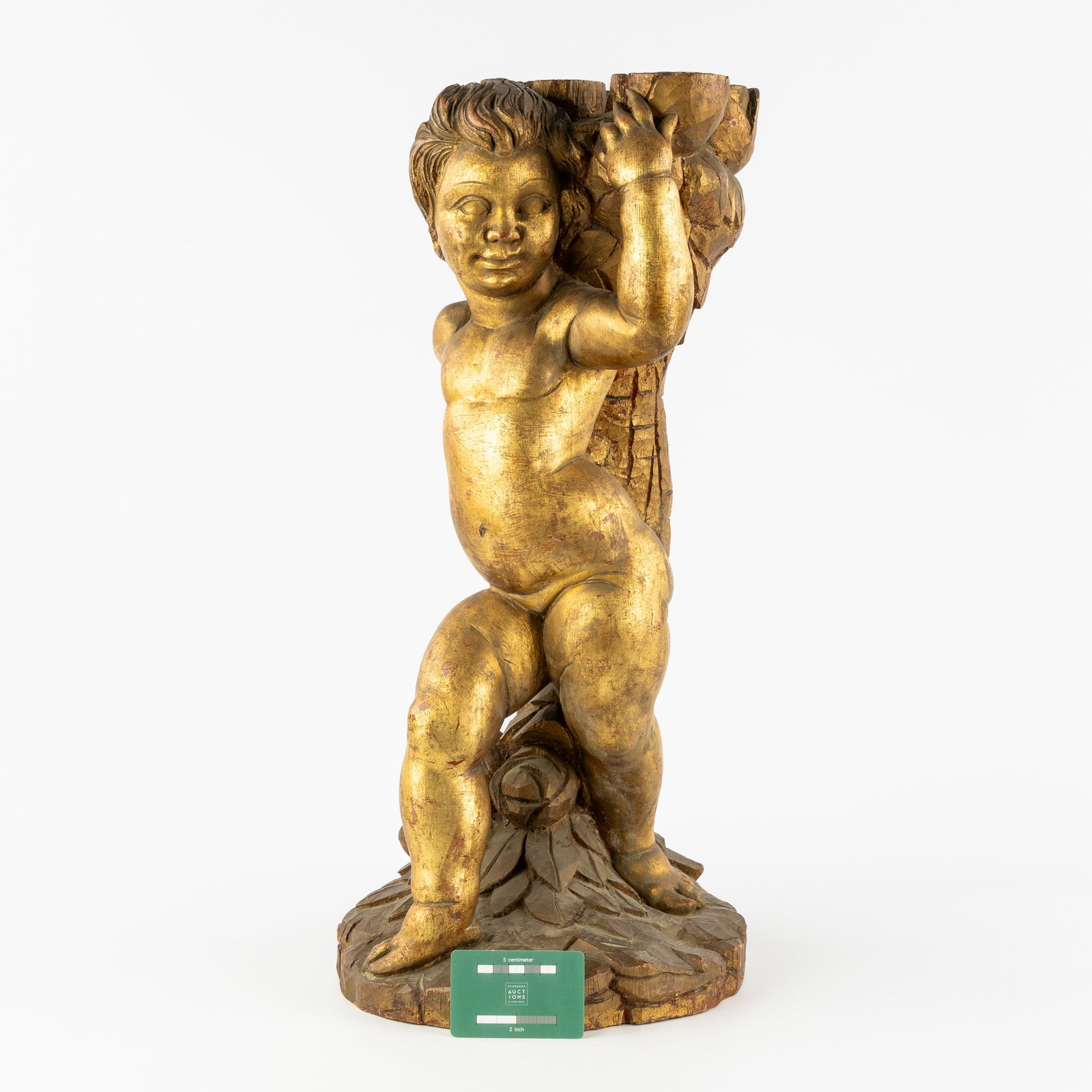 A Sculpture of a Putto, gilded wood, Baroque style. (1 of 8)