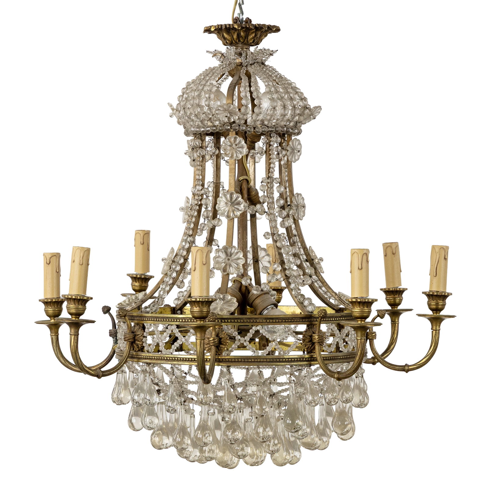 A Decorative chandelier 'à breloque', brass and glass, Louis XVI style. (1 of 4)