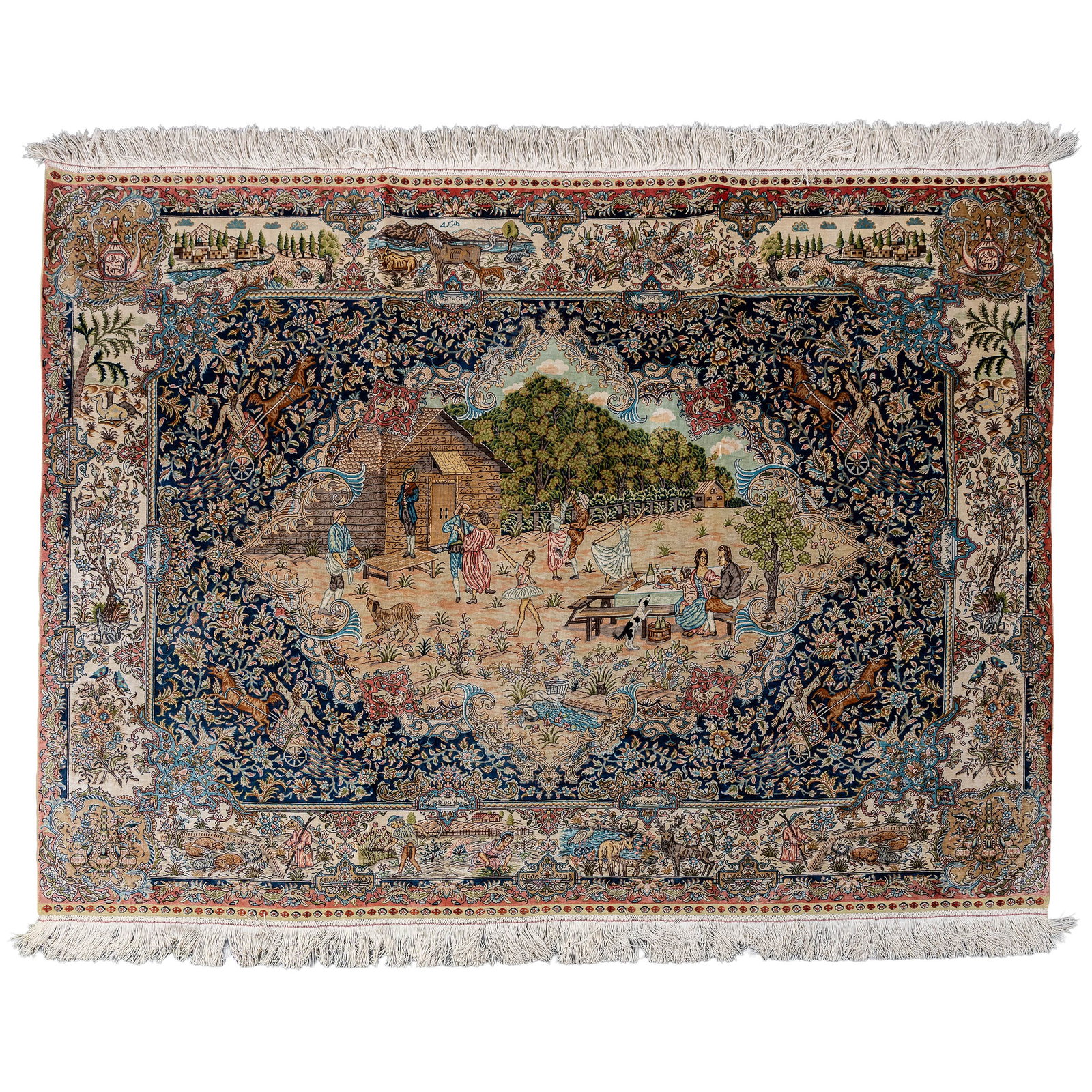 An Oriental hand-made carpet, with a fine figurative decor. Silk, Hereke, Turkey. (110 x 151,5 cm) (1 of 18)